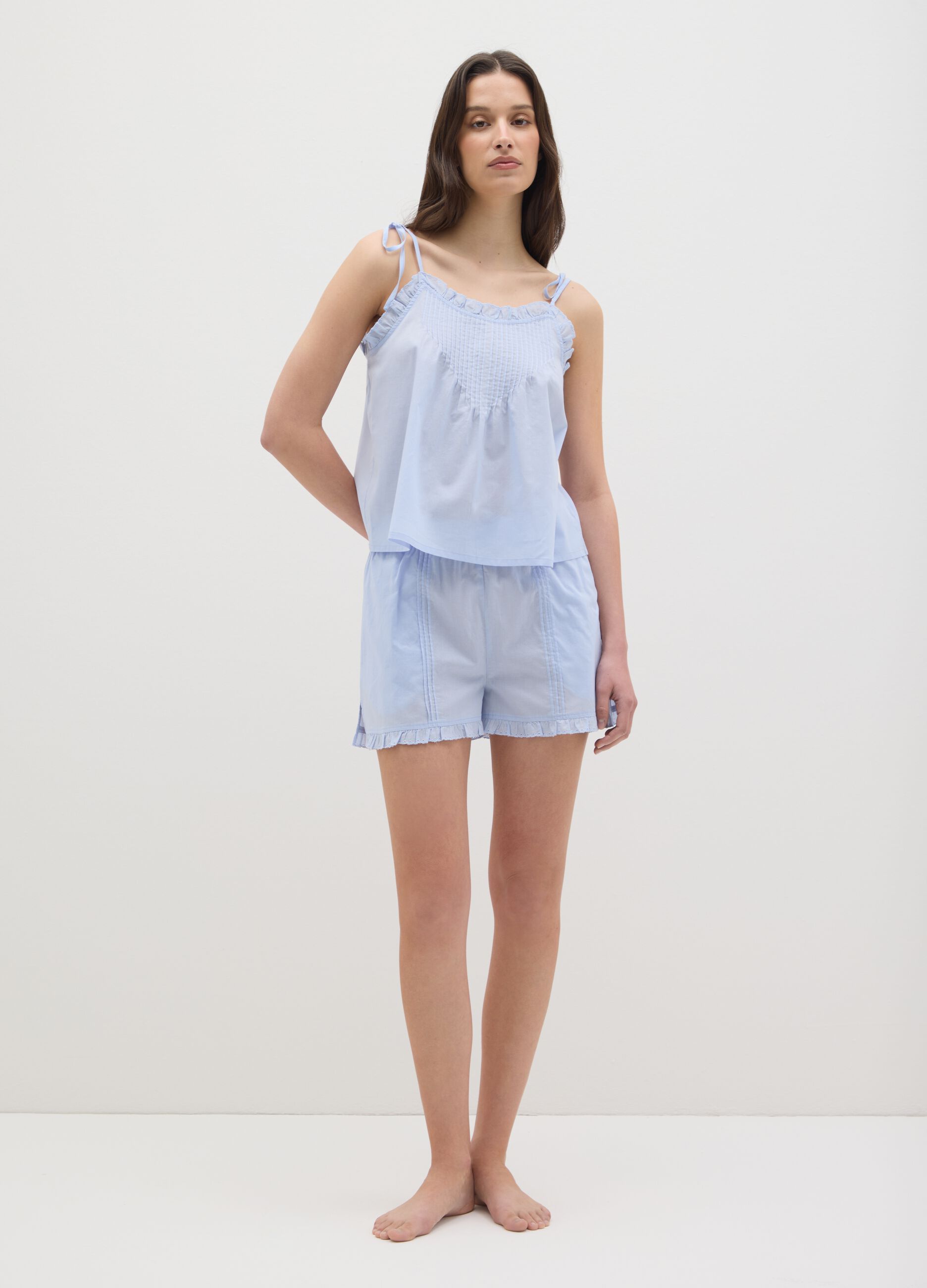 Set pigiama estivo da donna in puro cotone azzurro