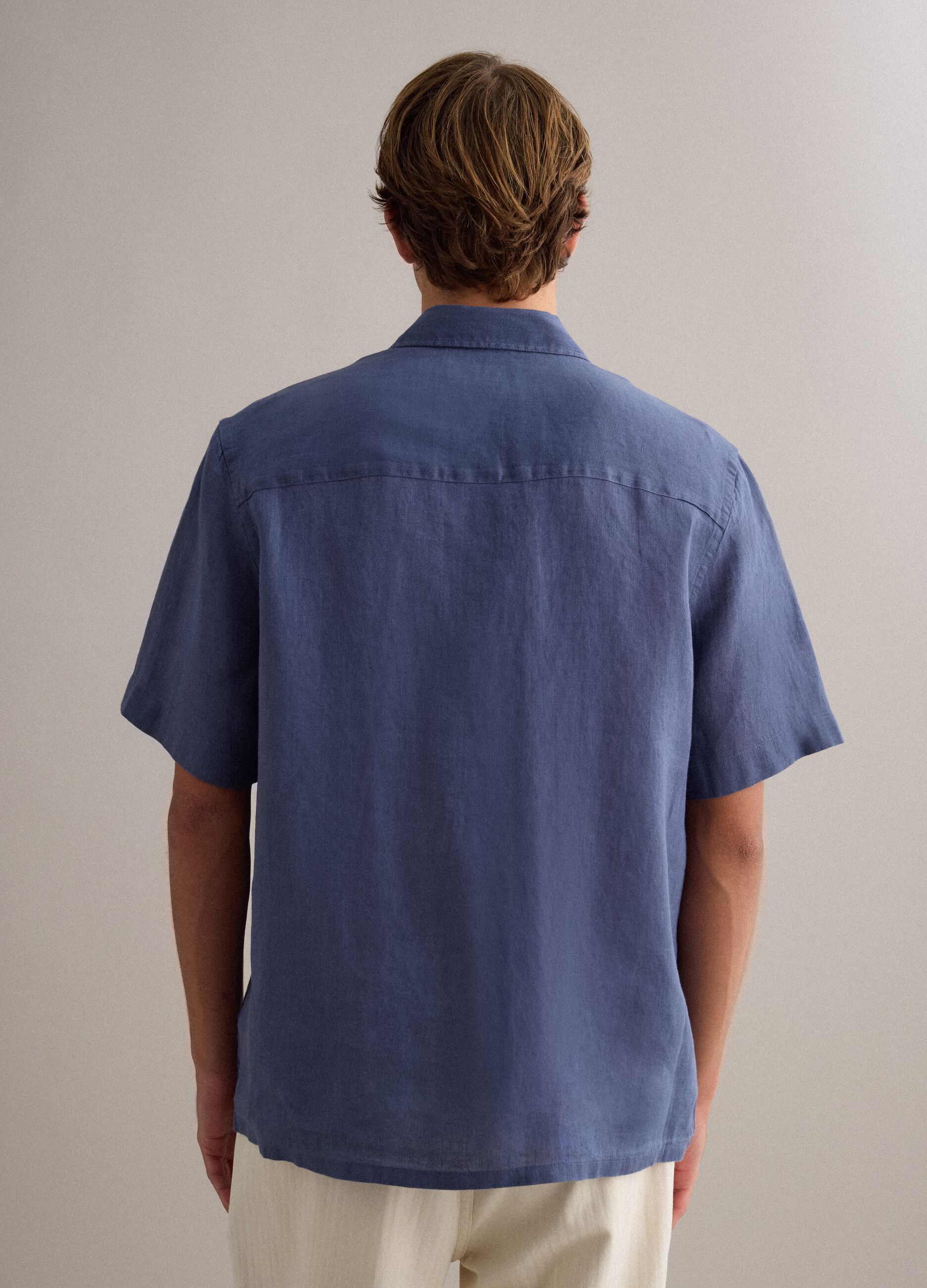 Blue Pure Linen Regular Fit Shirt