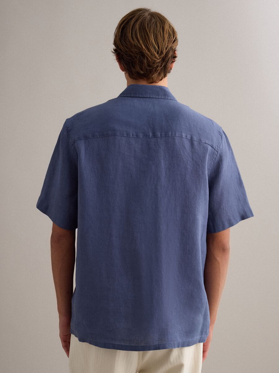 Camicia blu in puro lino regular fit_3