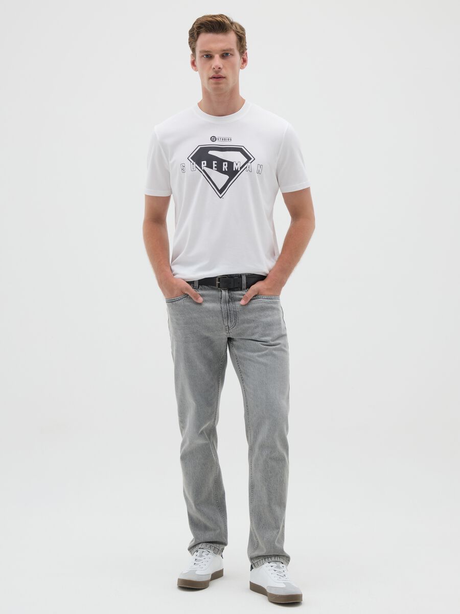 Men's white pure cotton T-shirt with Superman logo_1