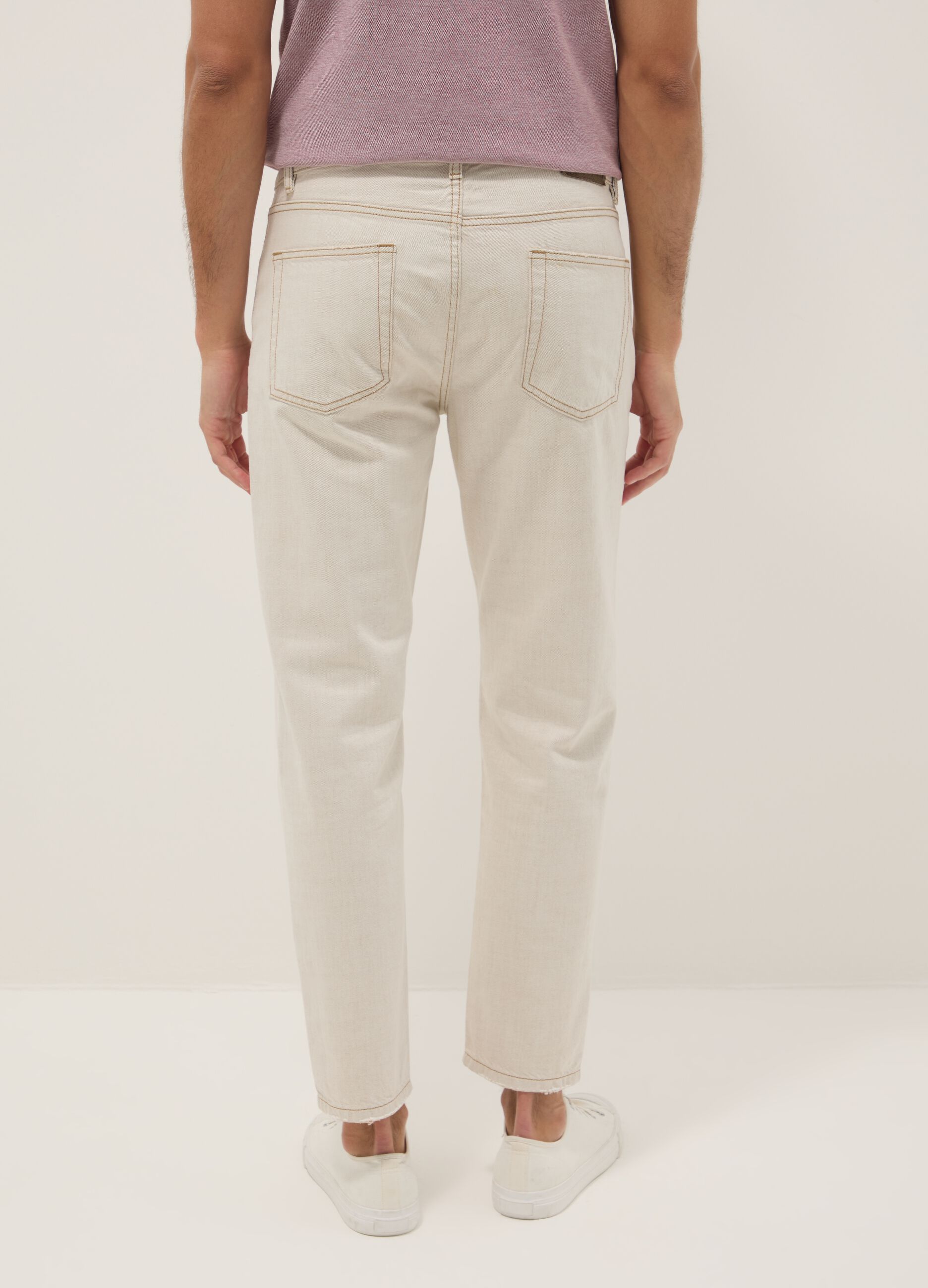 Beige denim jeans in pure cotton, relaxed fit