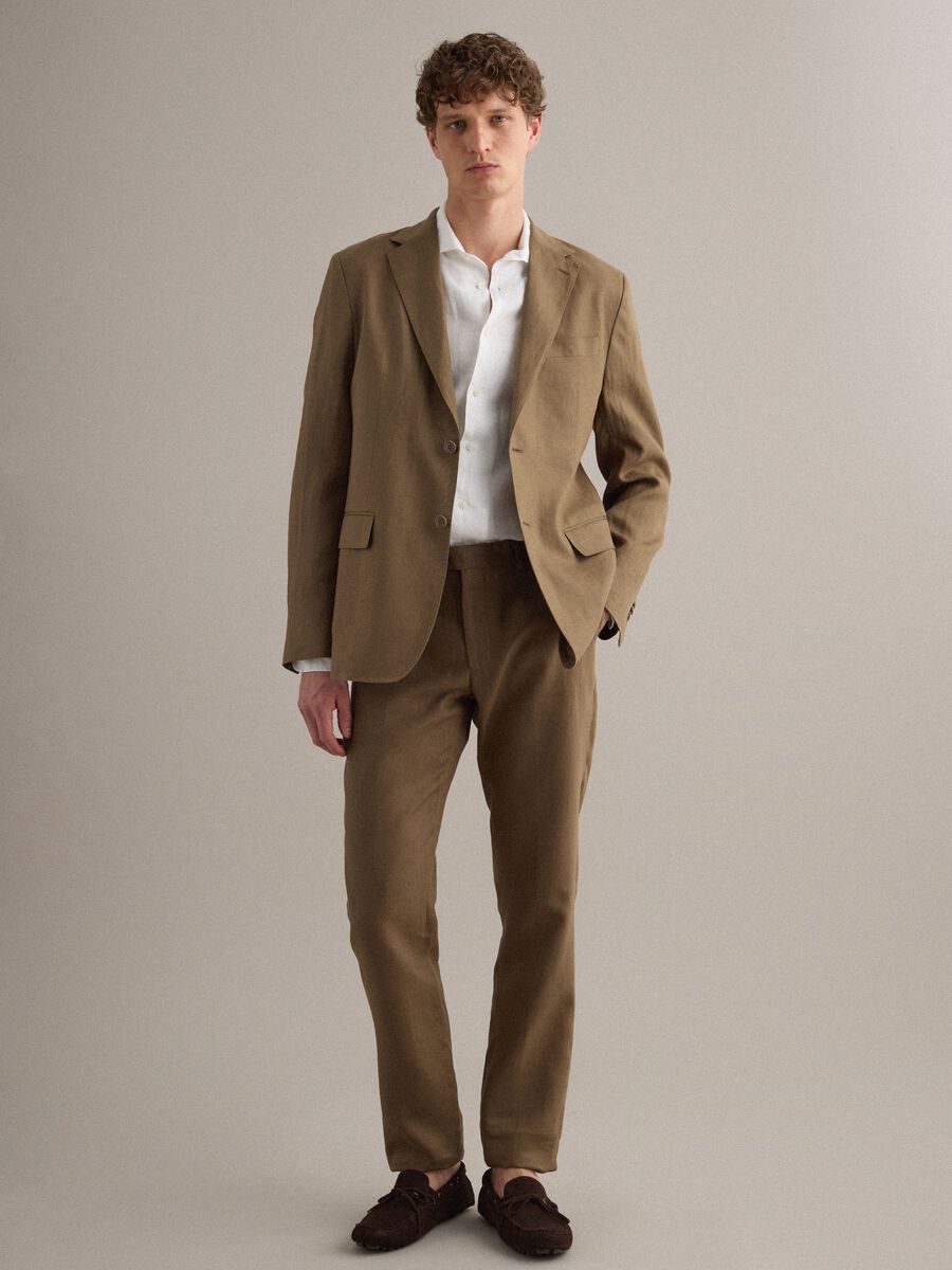 Blazer in puro lino marrone regular fit_3