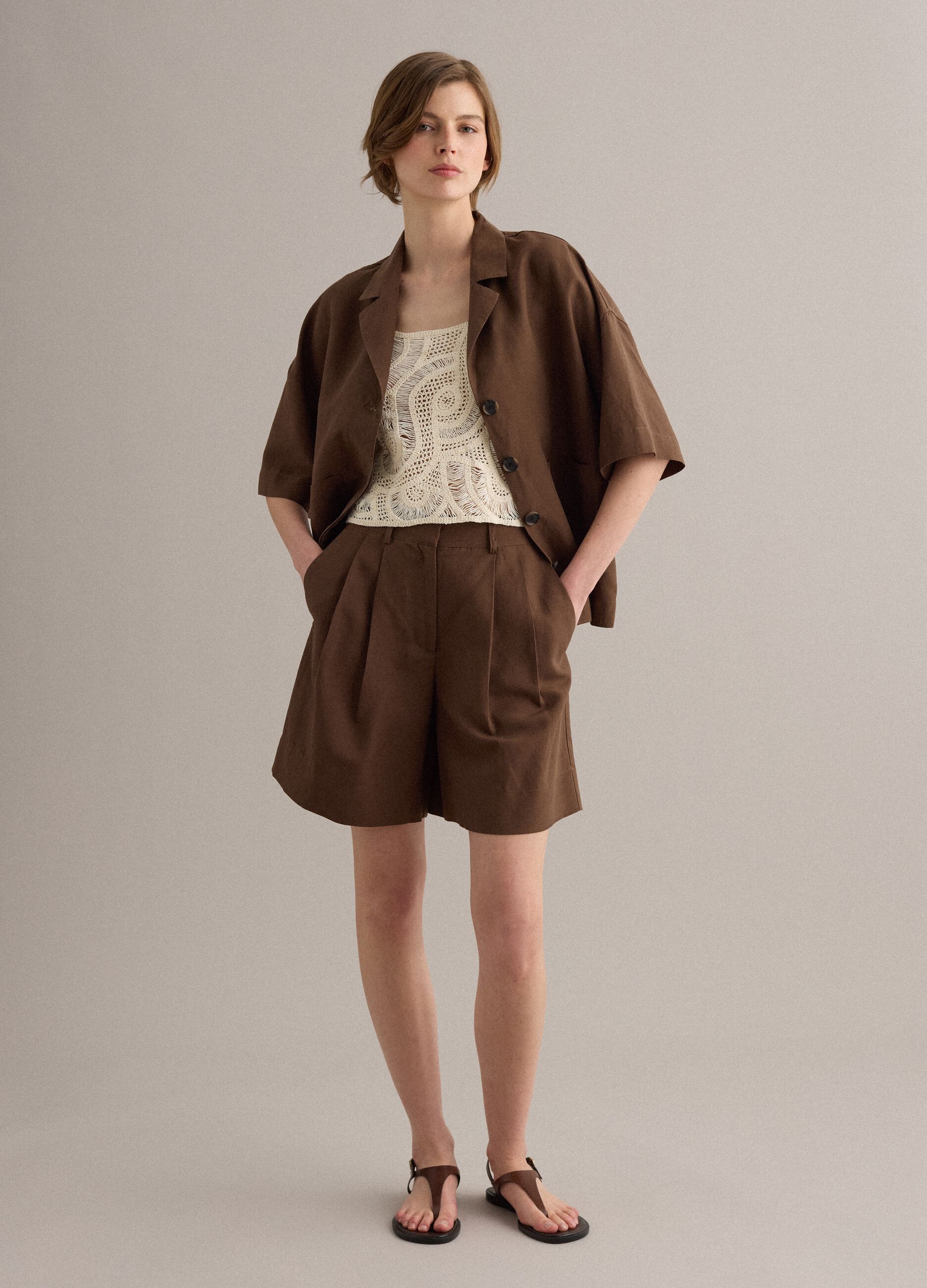 Brown Lyocell and Linen Blend Regular Fit Blazer