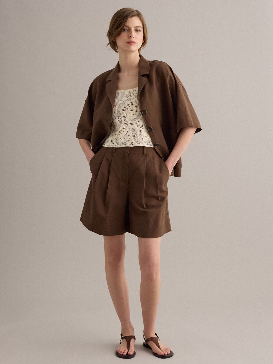 Brown Lyocell and Linen Blend Regular Fit Blazer_1