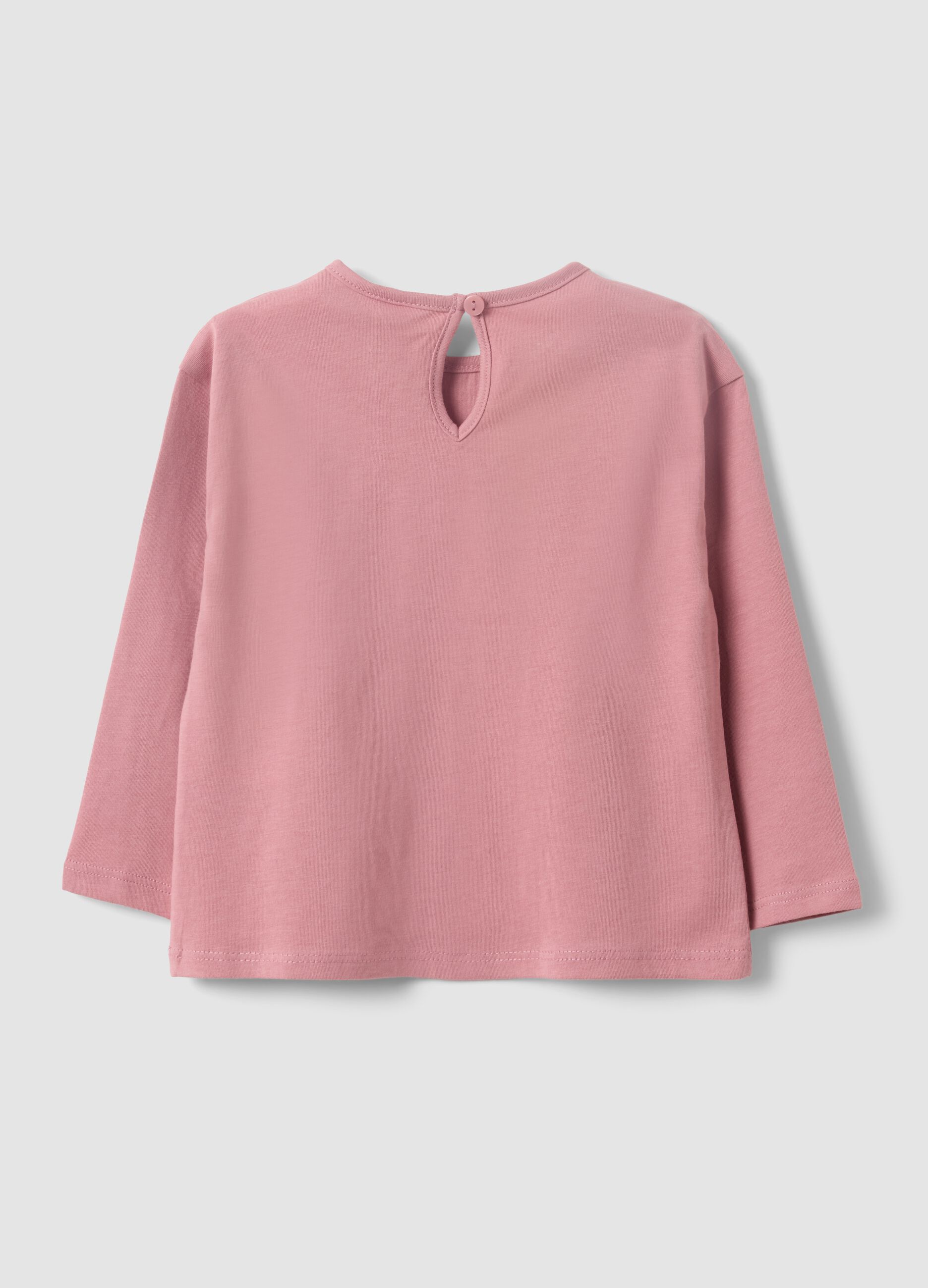 Pink organic cotton long-sleeve printed T-shirt for baby girls