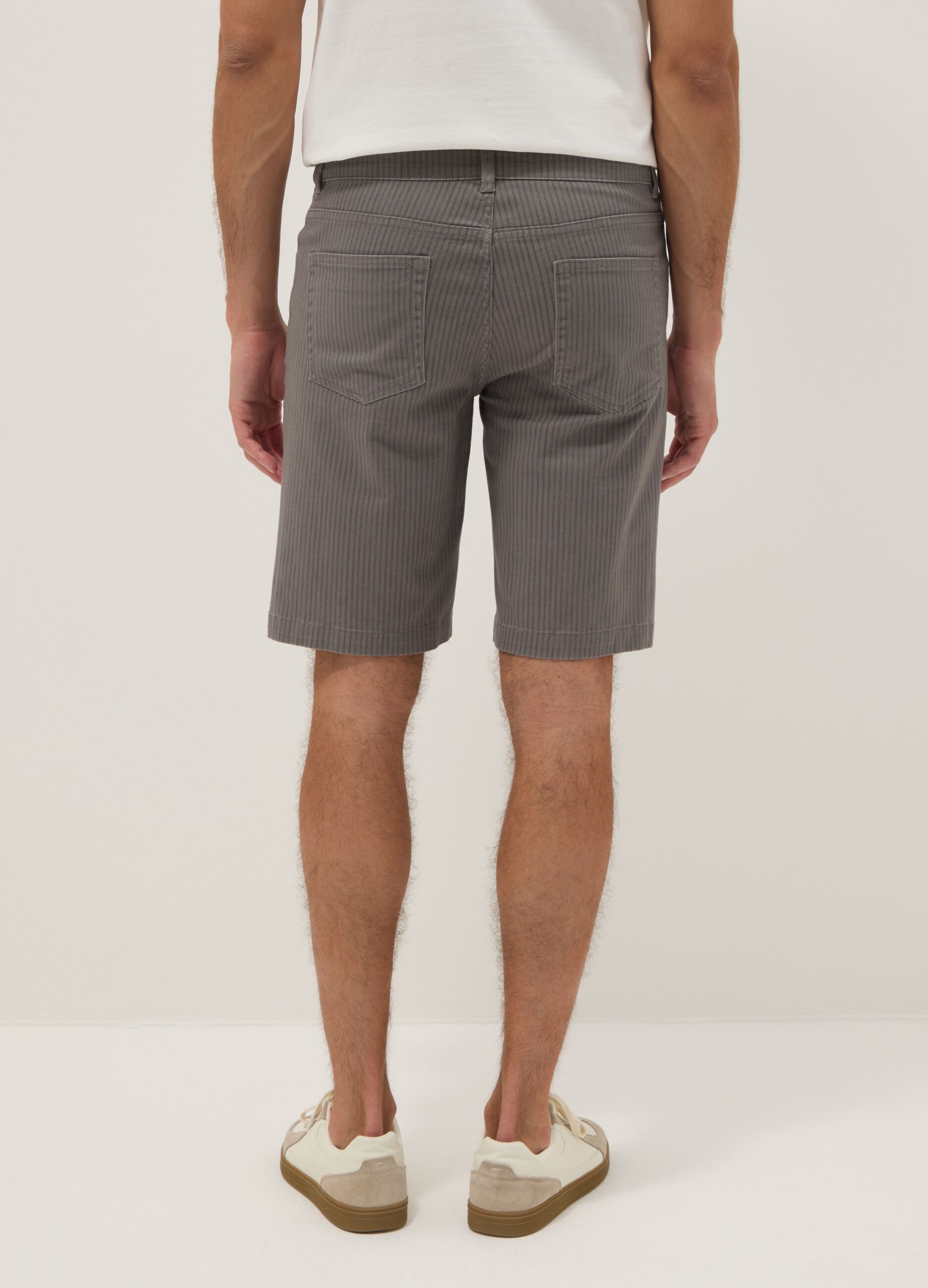 Grey striped stretch cotton Bermuda shorts