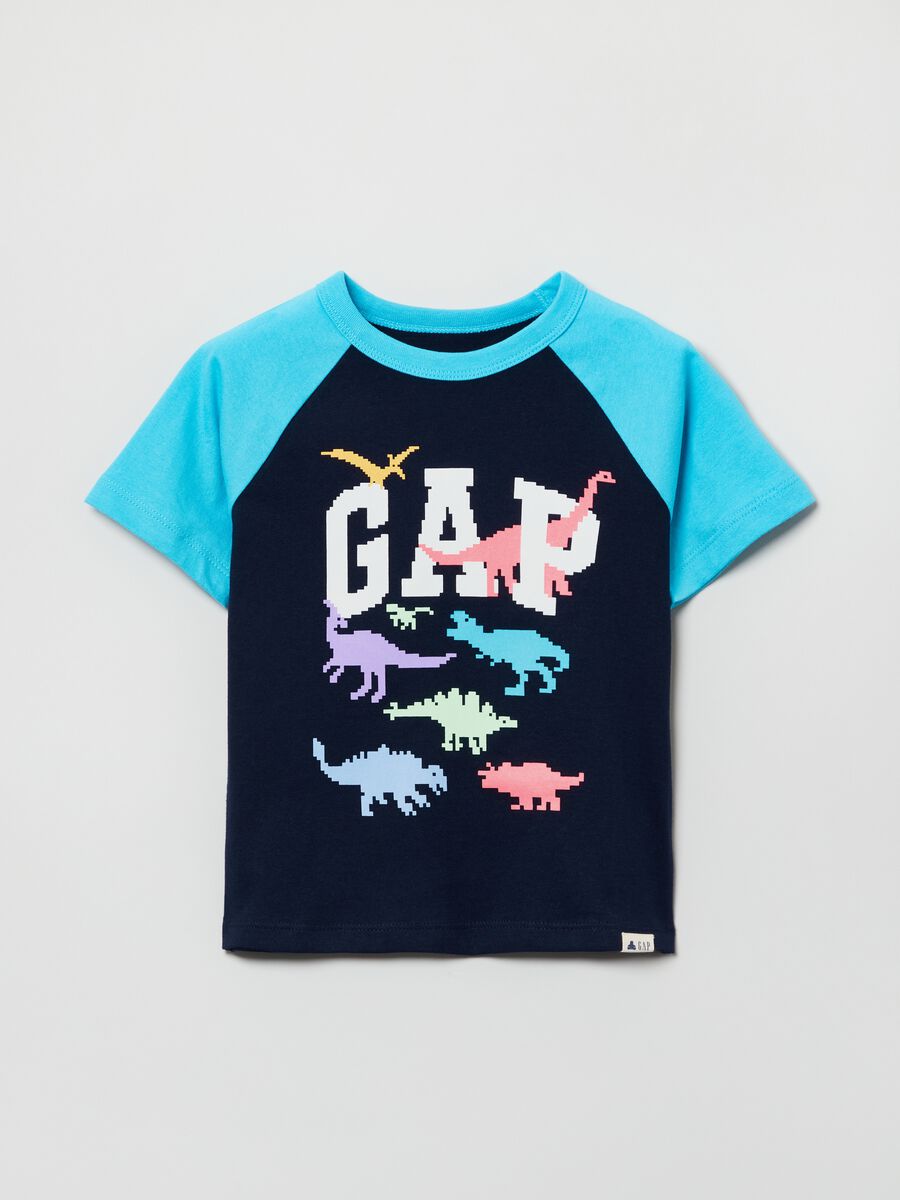 T-shirt in cotone stampa dinosauri e logo_0