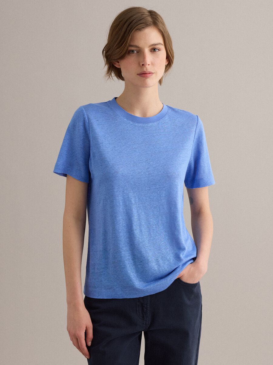 Light blue pure linen regular-fit short-sleeve T-shirt_0
