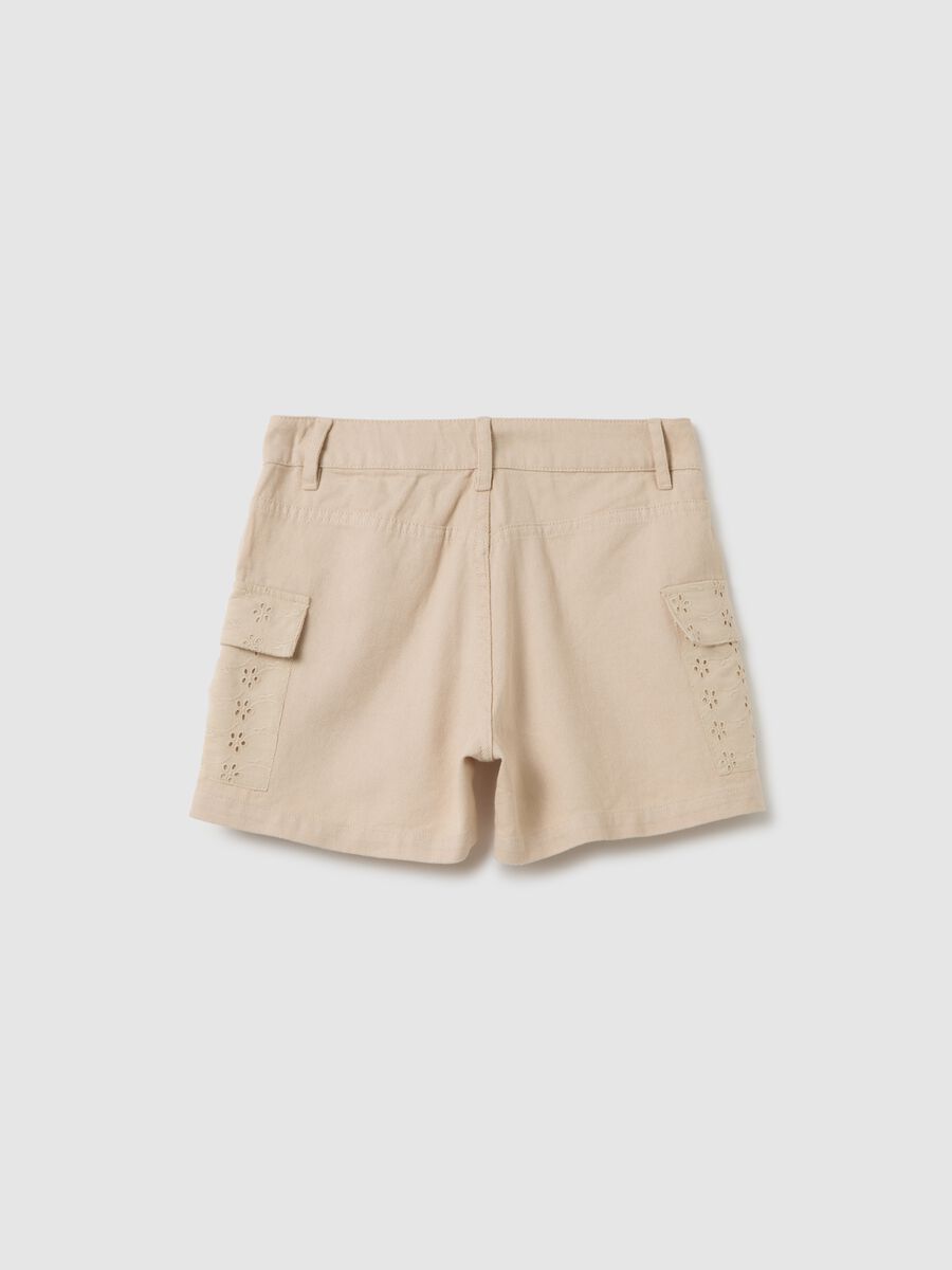 Girls' pure cotton beige regular fit shorts with side pockets_1