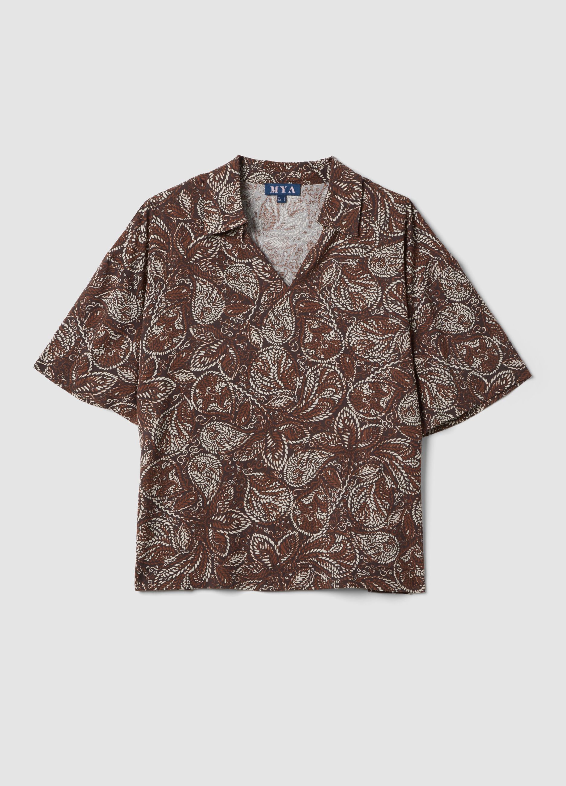 Brown pure viscose shirt with paisley print