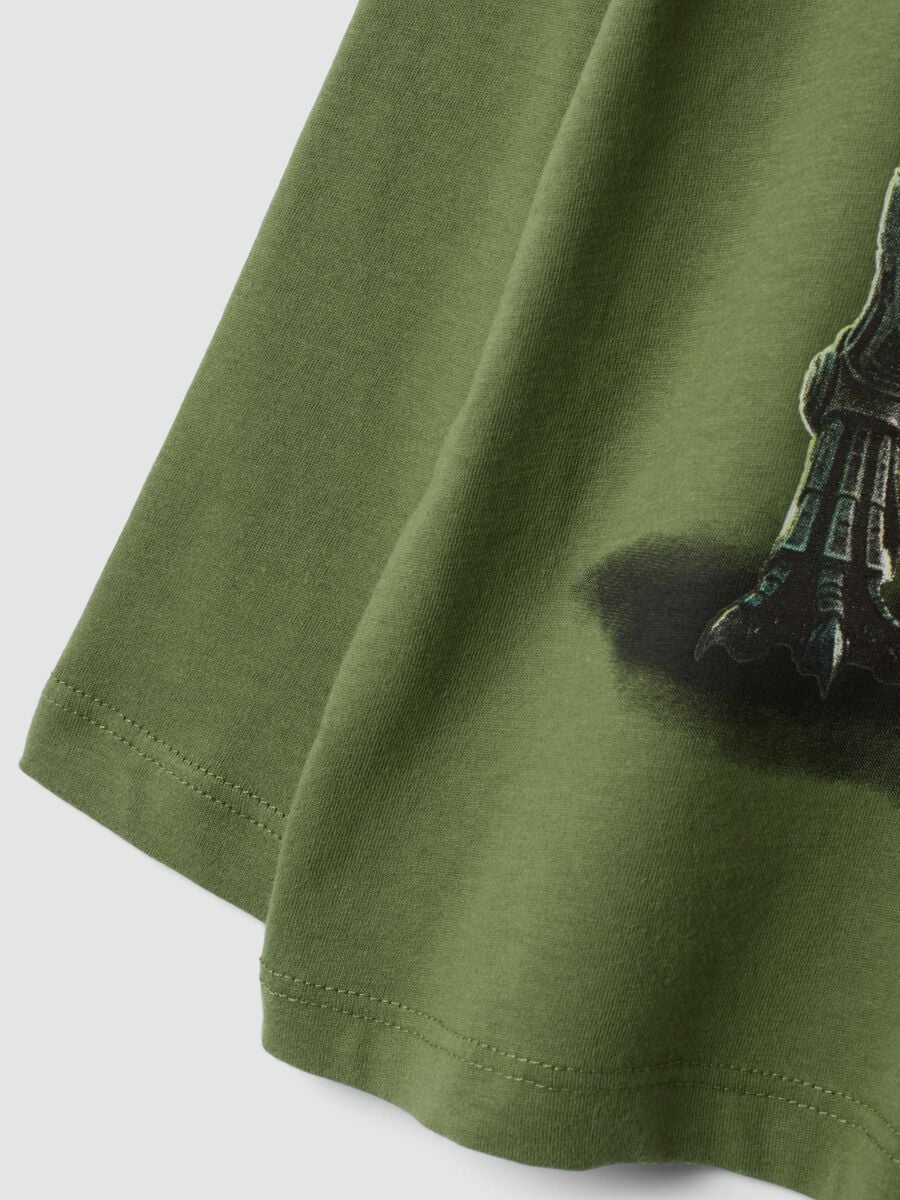 Green oversized T-shirt in pure organic cotton with dinosaur print_3