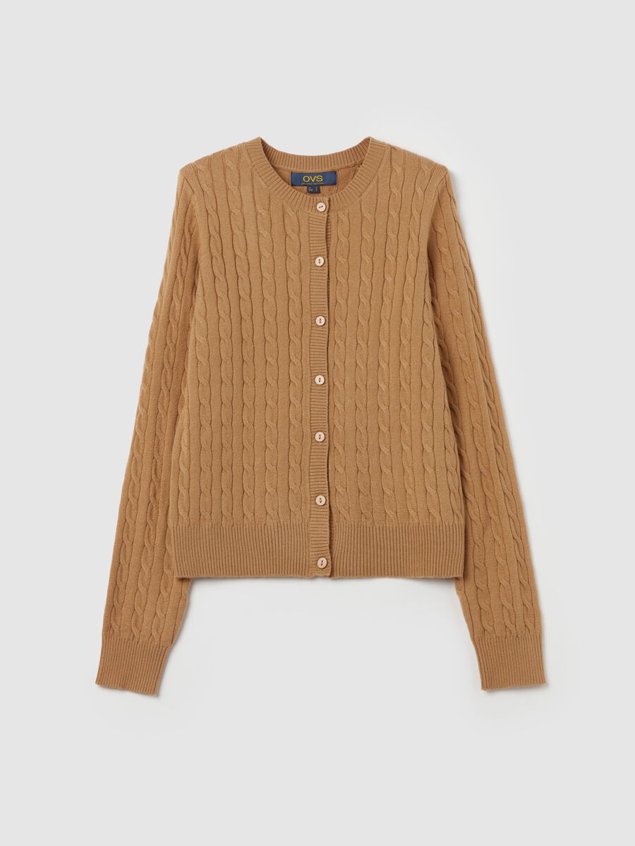 Ribbed cardigan with cable-knit design_4
