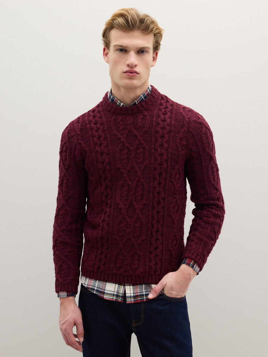 Maglione girocollo bordeaux in misto lana_0