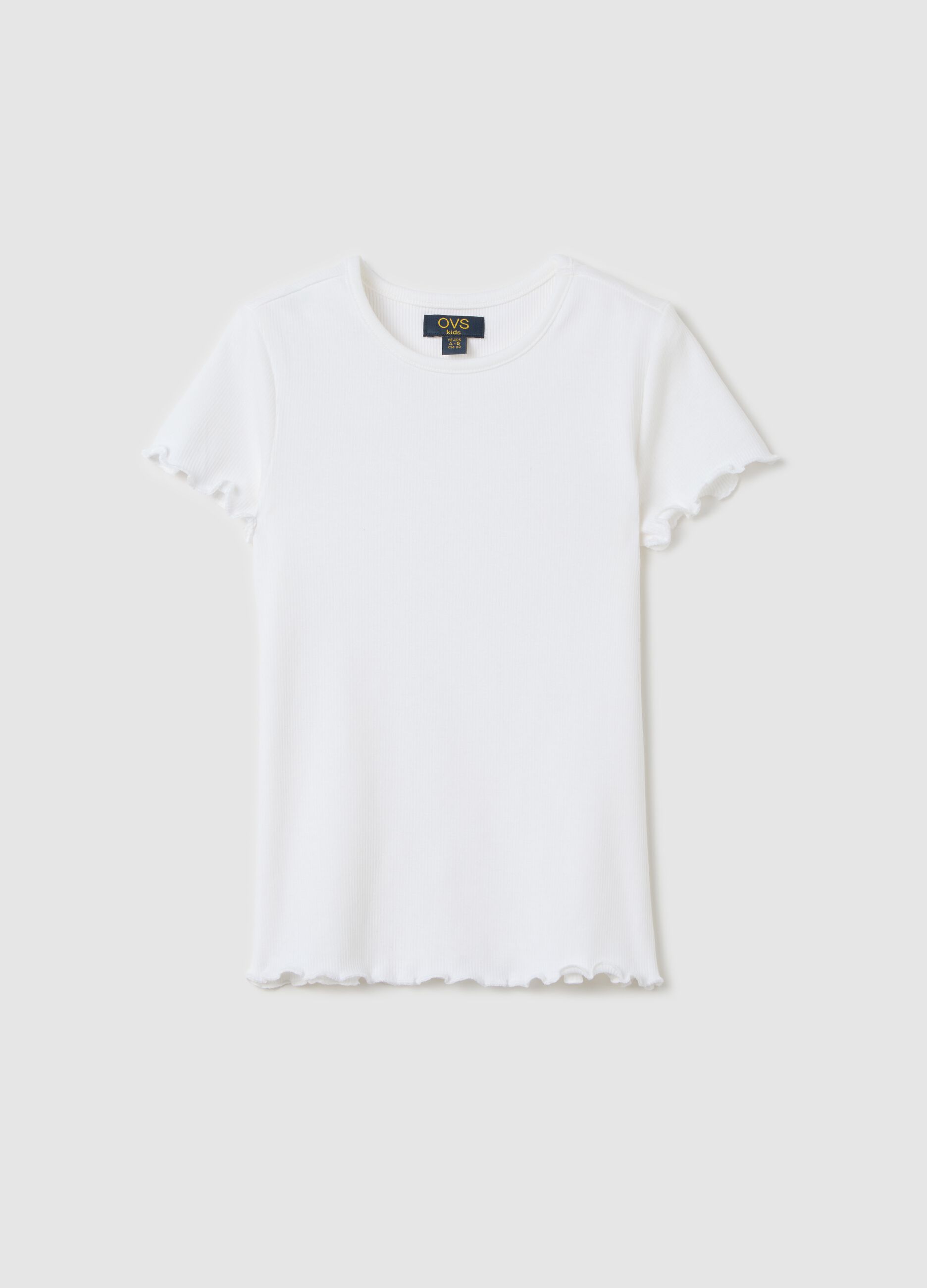 White ribbed T-shirt with wavy edging