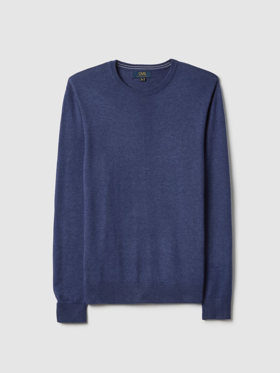 Blue cotton-blend crew neck sweater, regular fit_4