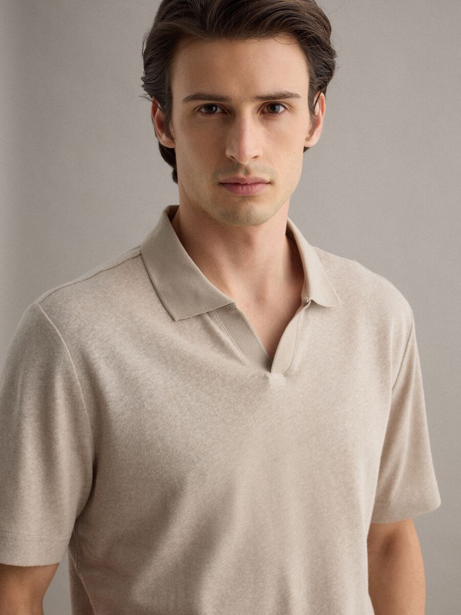 Polo in misto lino e cotone beige regular fit_0