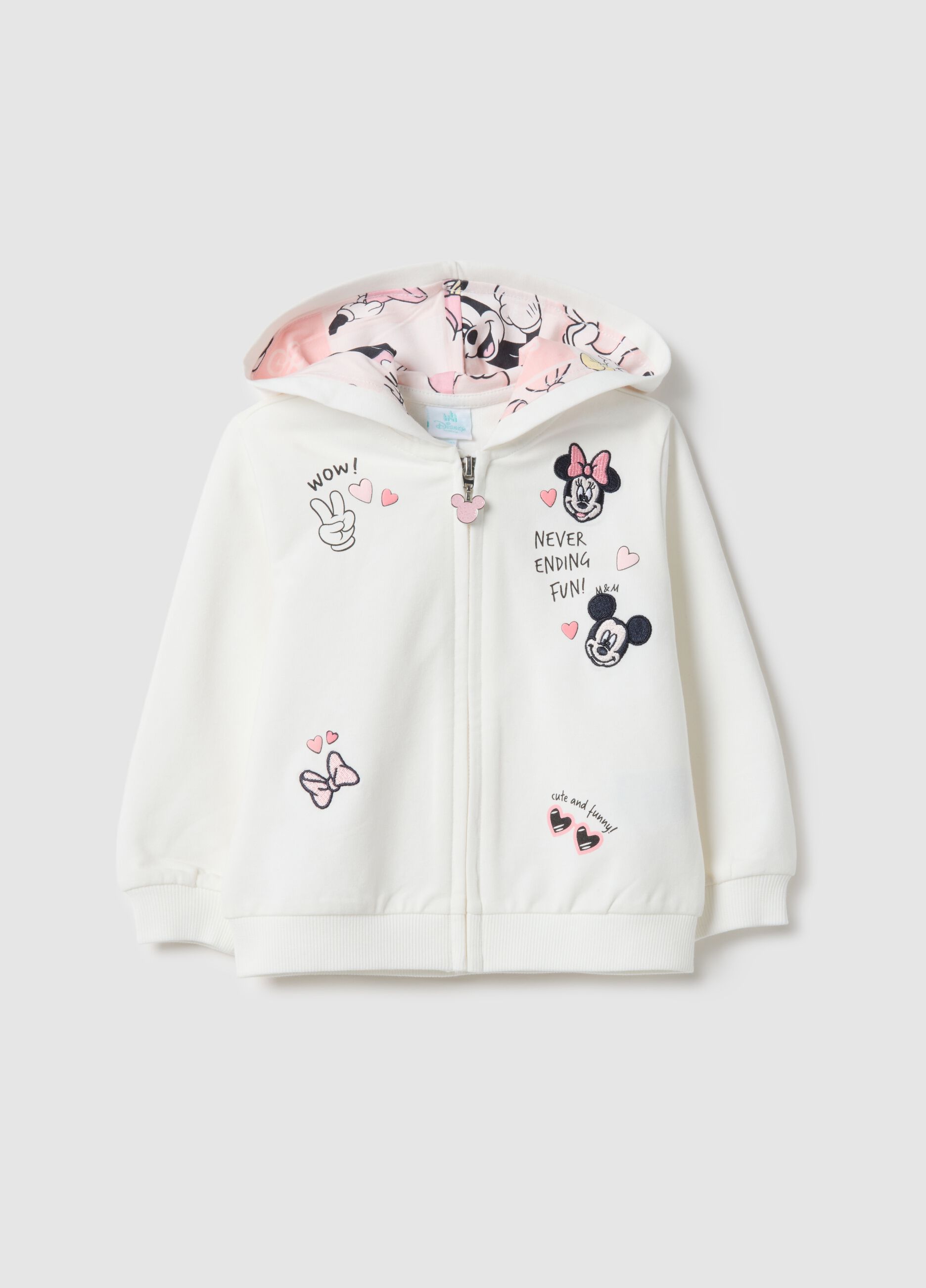 Girls' white hooded sweatshirt in regular fit cotton blend