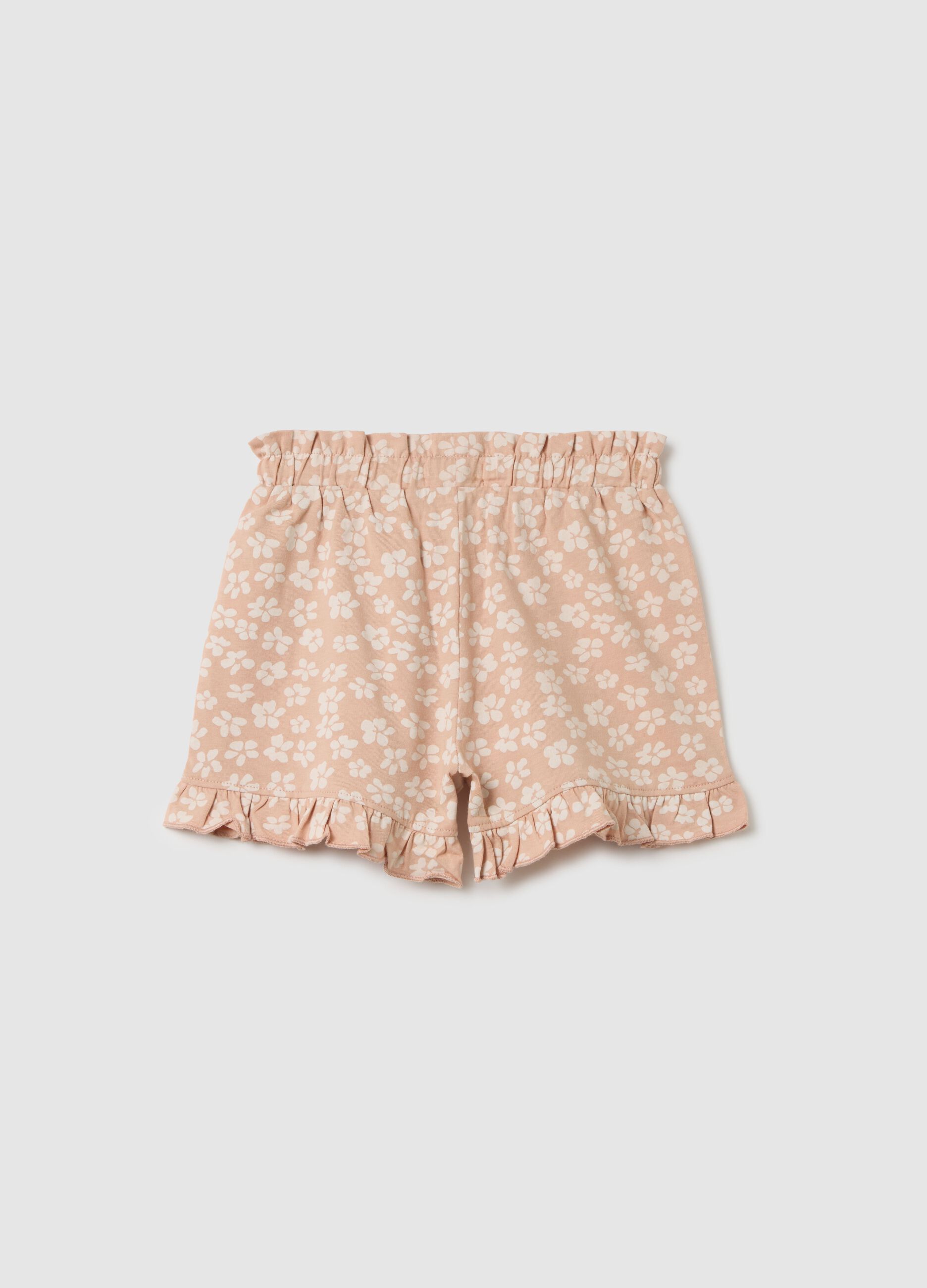 Multicolour pure cotton regular fit girls' shorts with ruffles