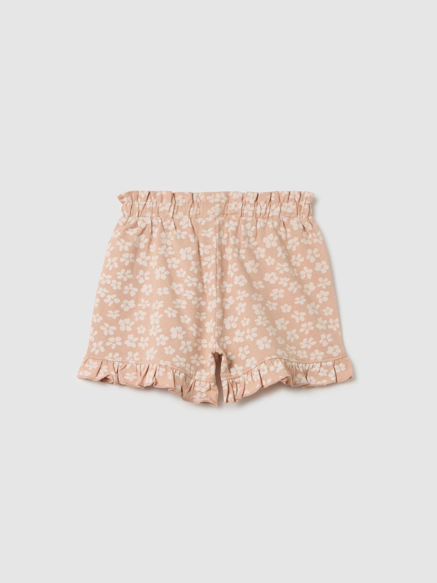 Shorts da bambina in puro cotone multicolor regular fit con volant_1