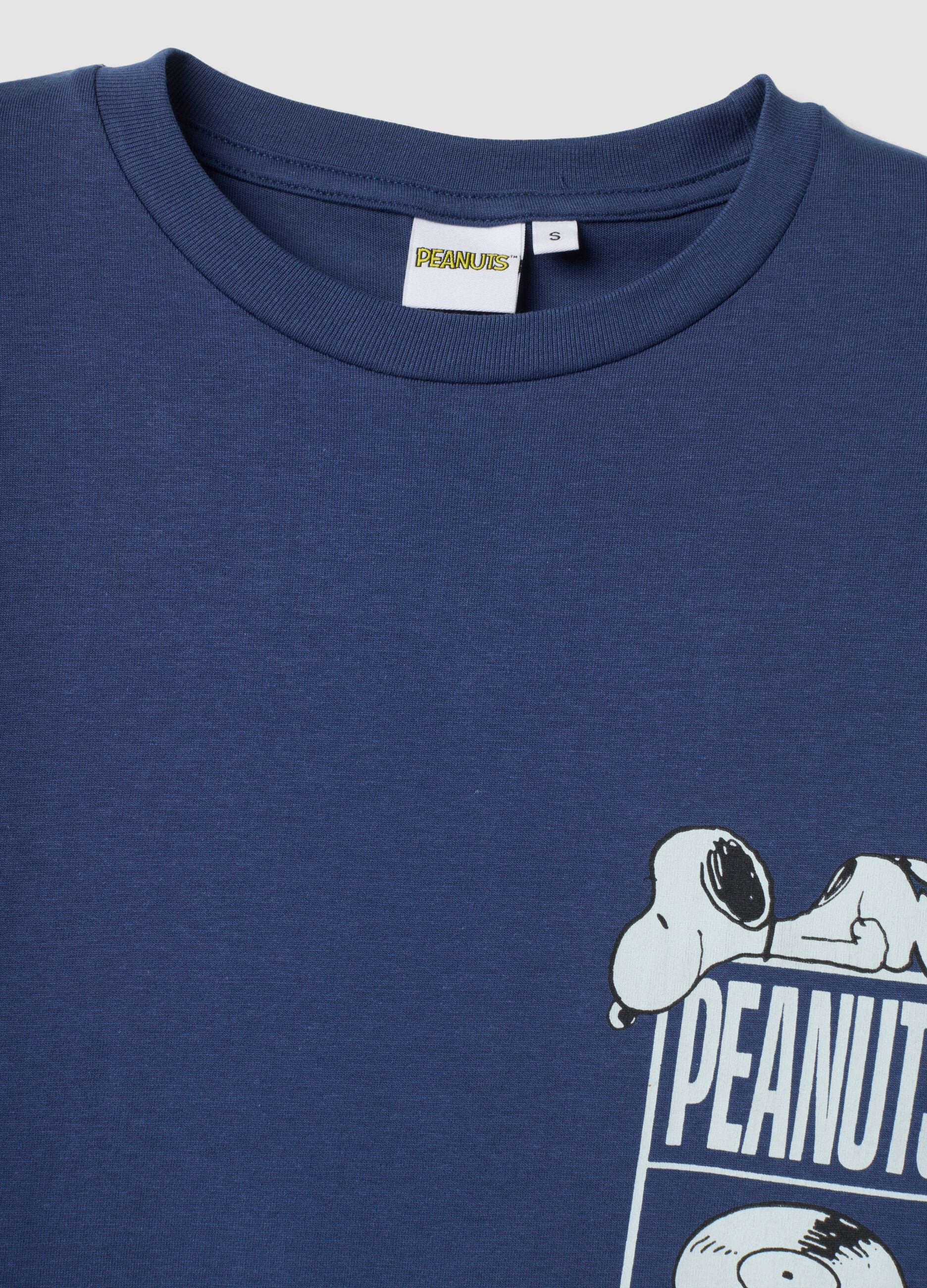 Maglia pigiama blu in puro cotone organico girocollo con stampa Peanuts