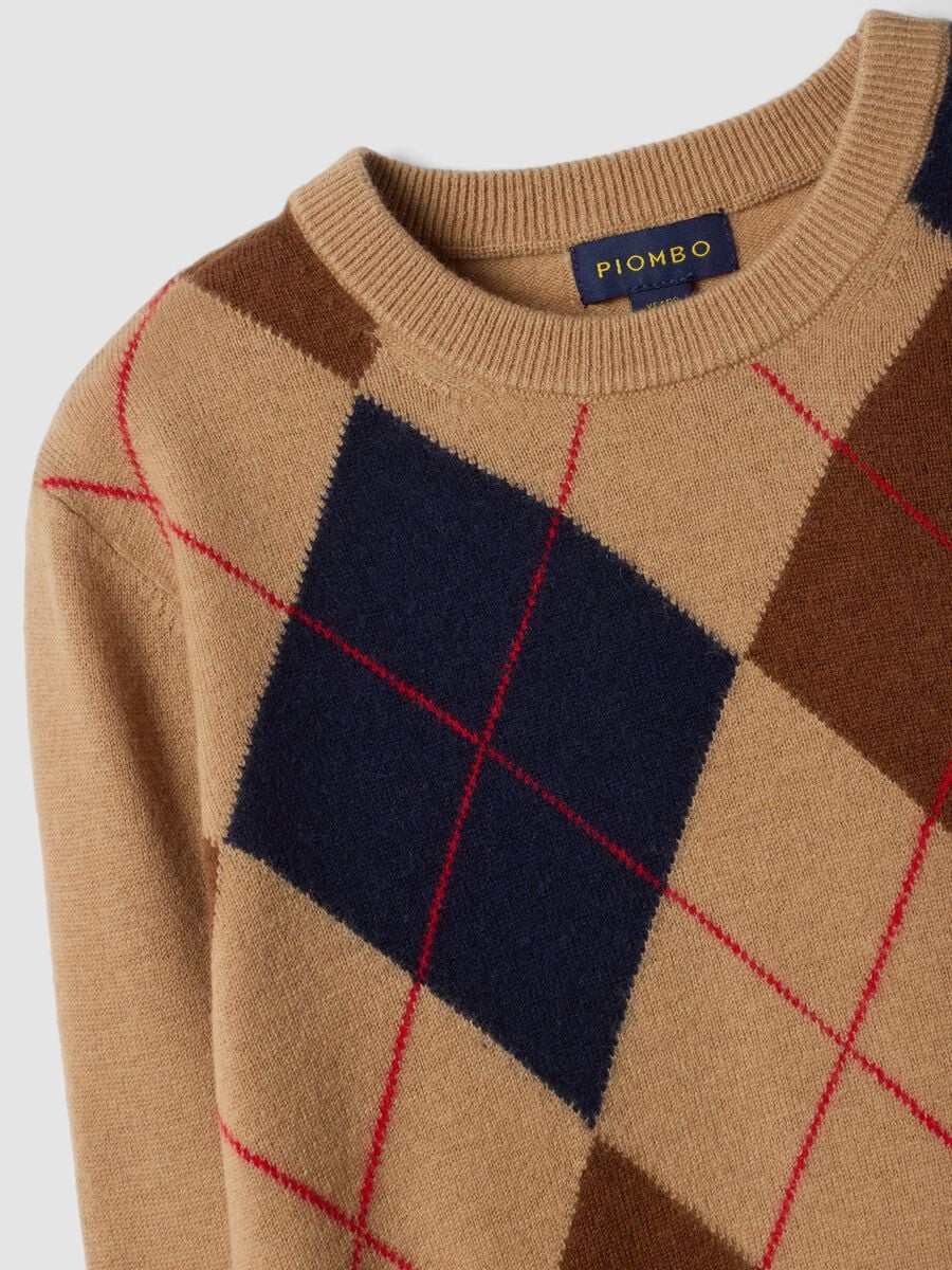 Maglione beige in pura lana con girocollo jacquard_4