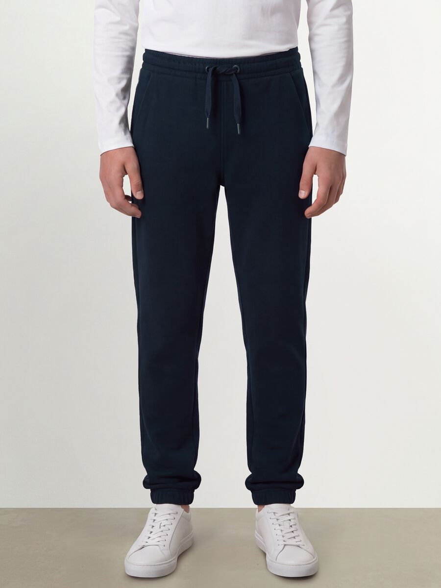 Navy organic cotton joggers with drawstring for boys_1