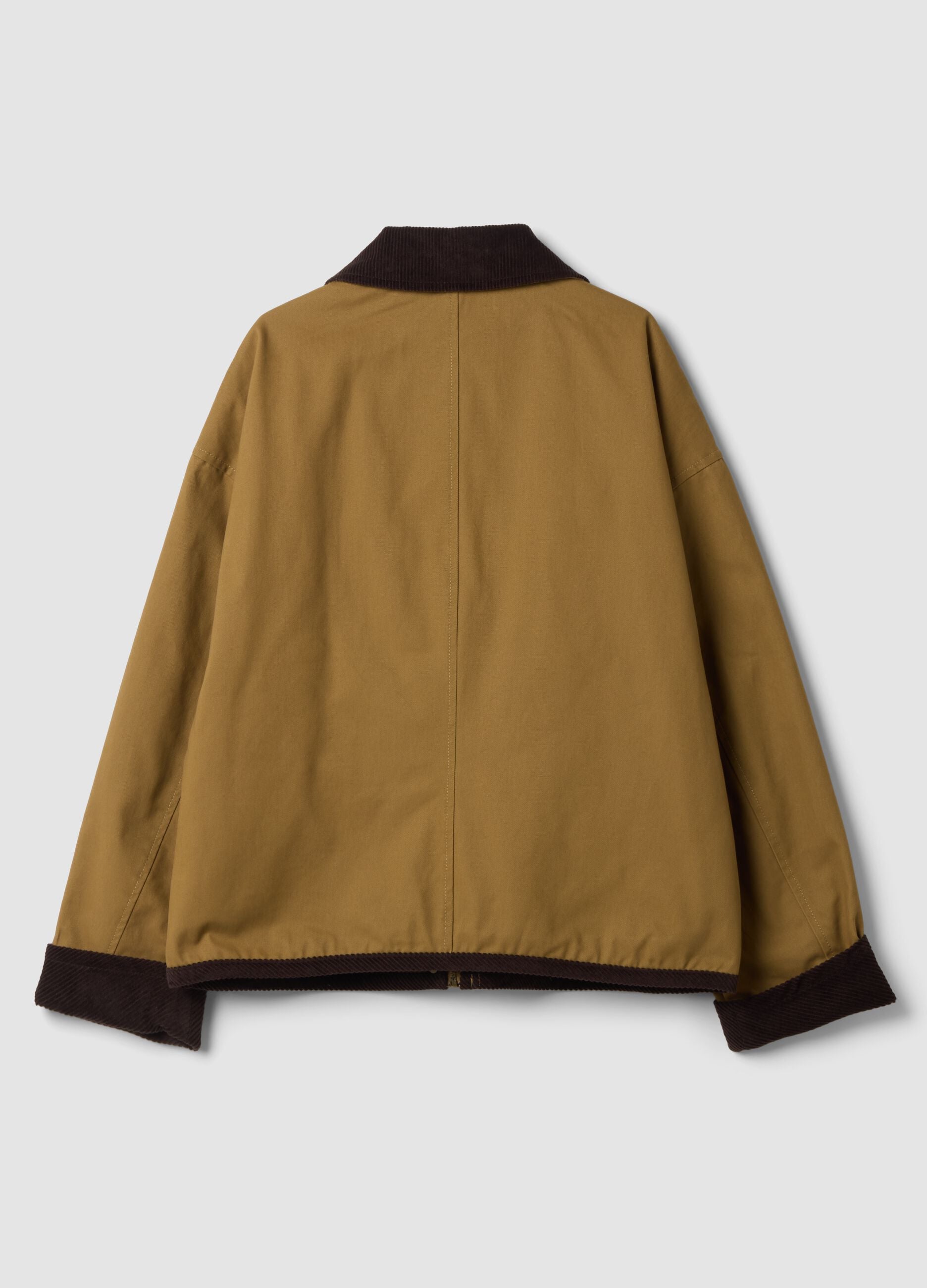 Brown pure-cotton jacket with ribbed collar