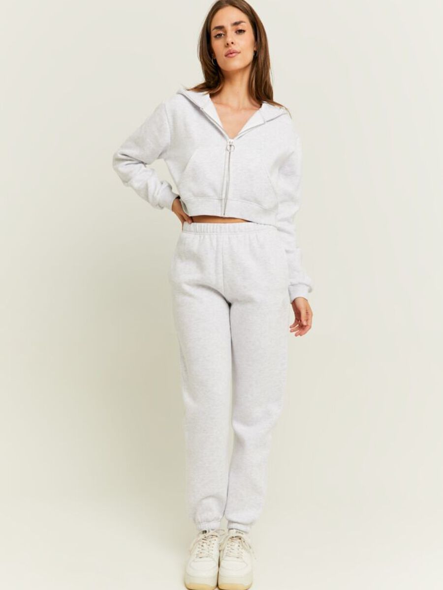 Full-zip crop sweatshirt in fleece with hood_1