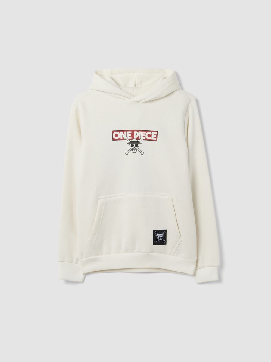 White hooded sweatshirt in cotton blend with One Piece print_3