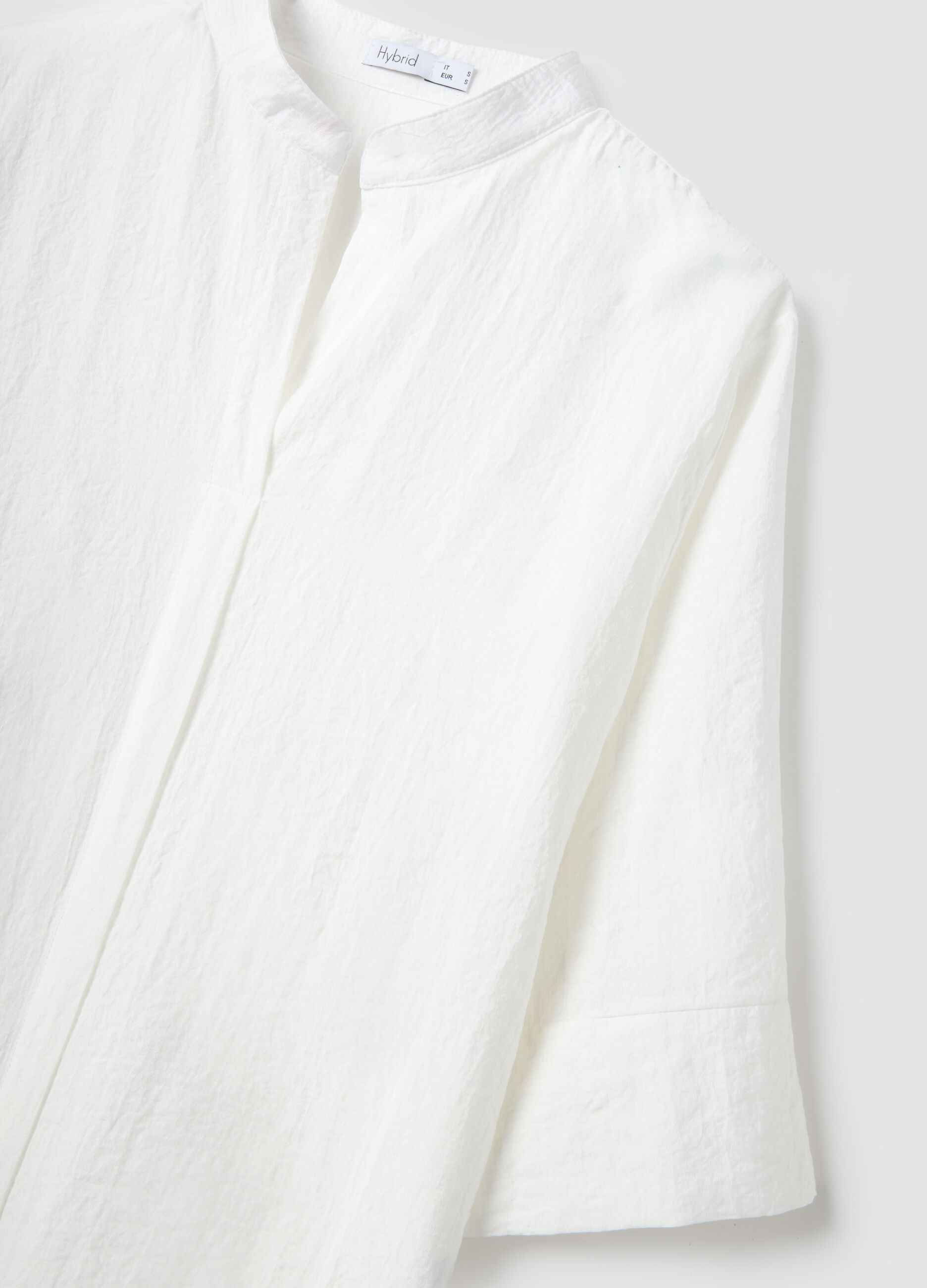 White viscose-blend shirt with mandarin collar