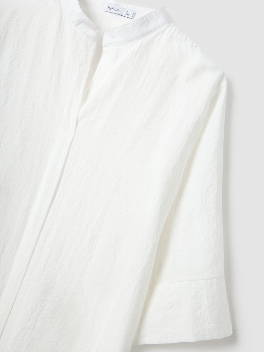 White viscose-blend shirt with mandarin collar_1