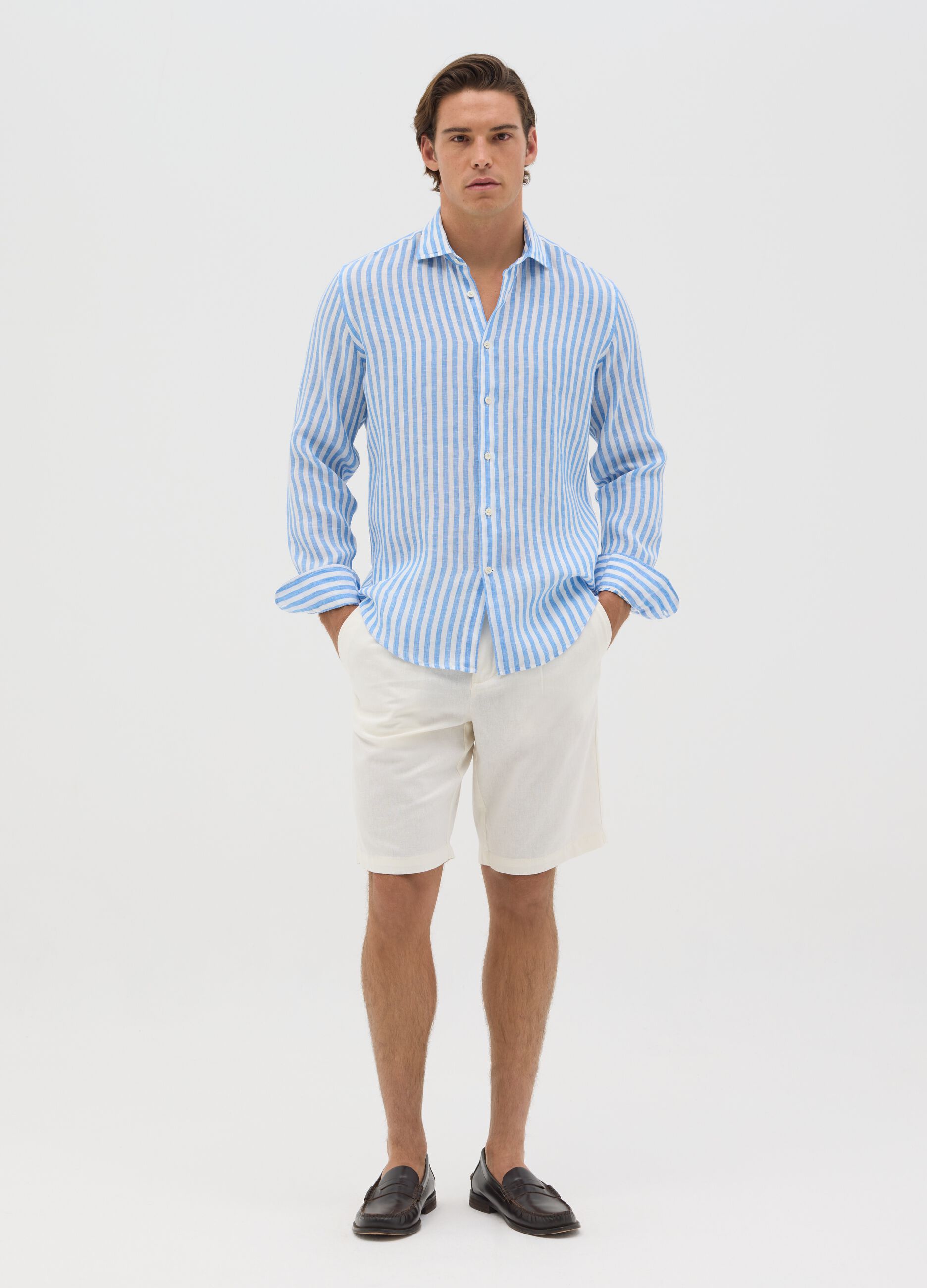 Regular fit Bermuda shorts in cotton and linen BST