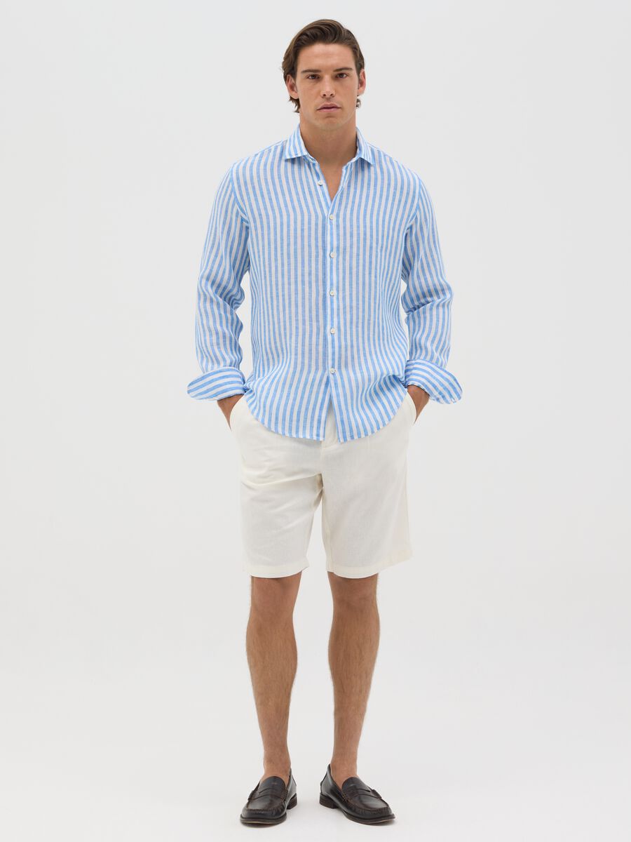 Men’s white cotton and linen regular-fit shorts_1