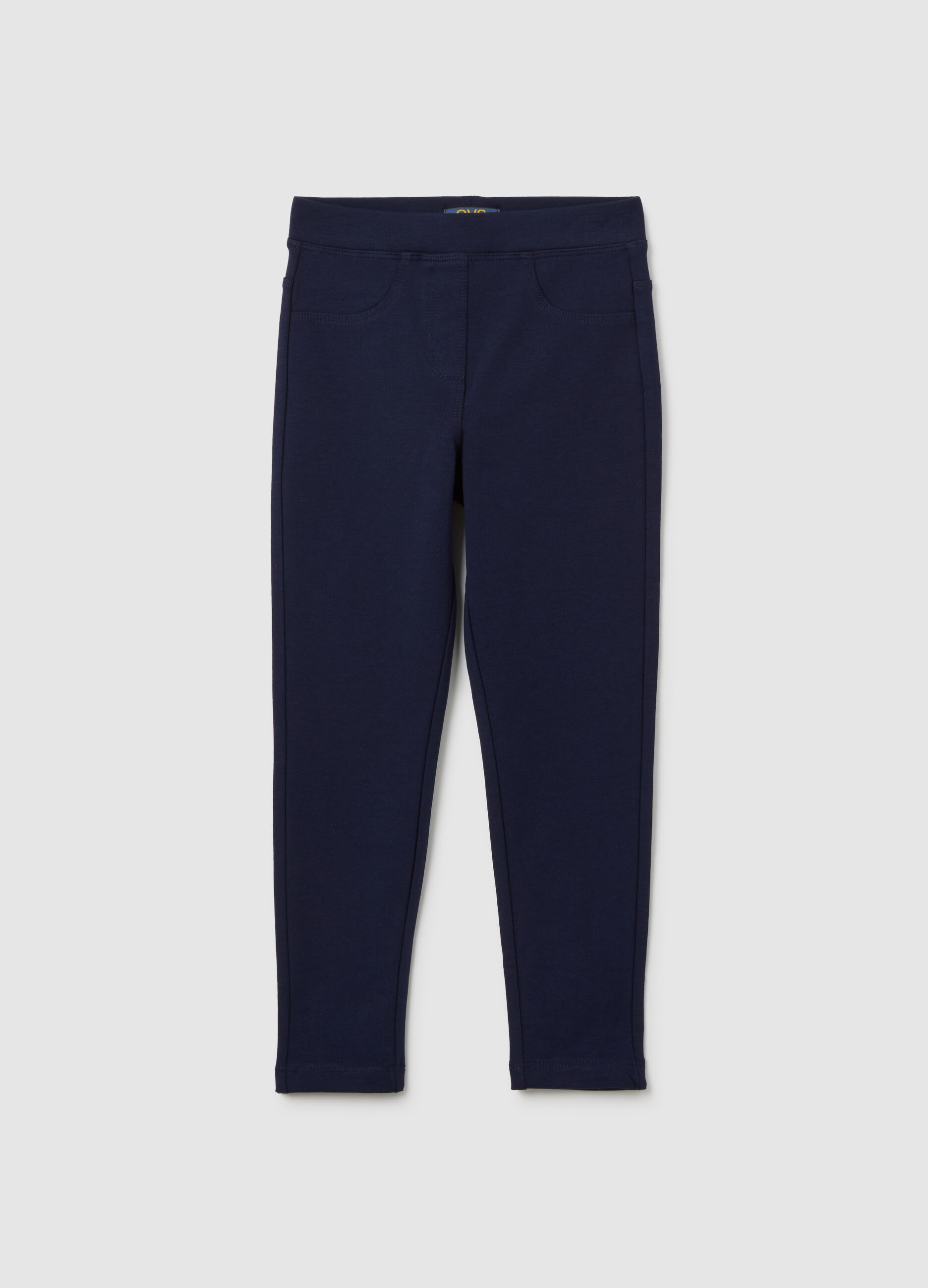 Girls' Blue Cotton Slim Fit Leggings
