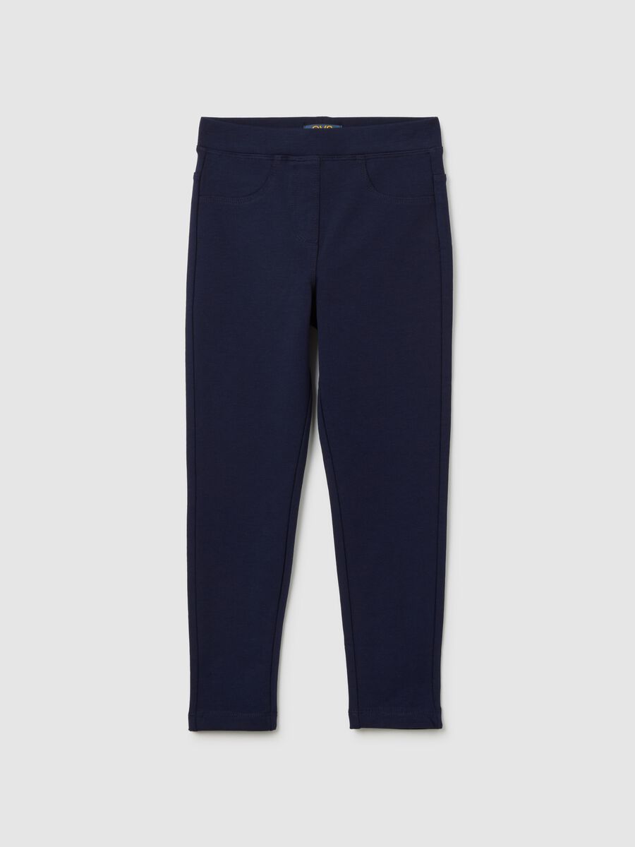 Girls' Blue Cotton Slim Fit Leggings_0