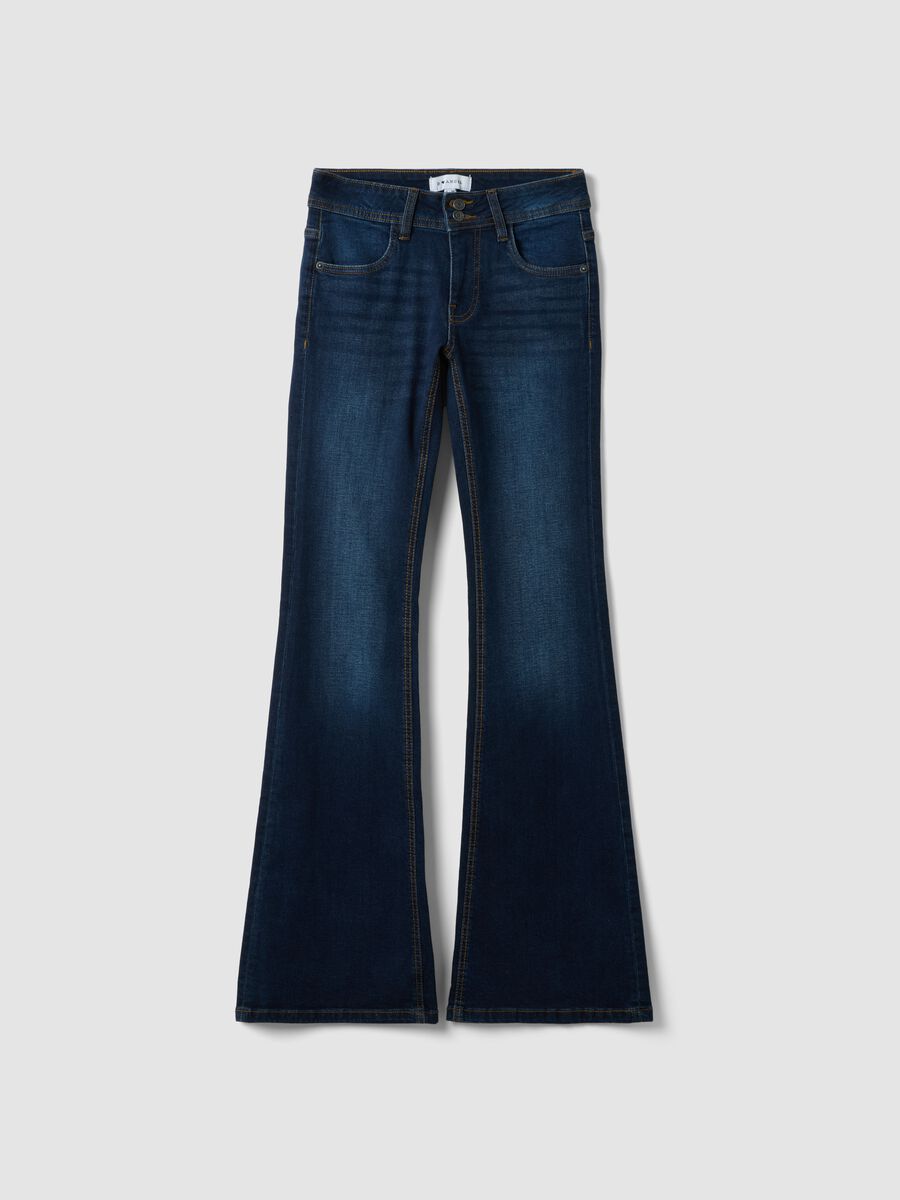 Jeans blu in cotone elasticizzato flare fit_4
