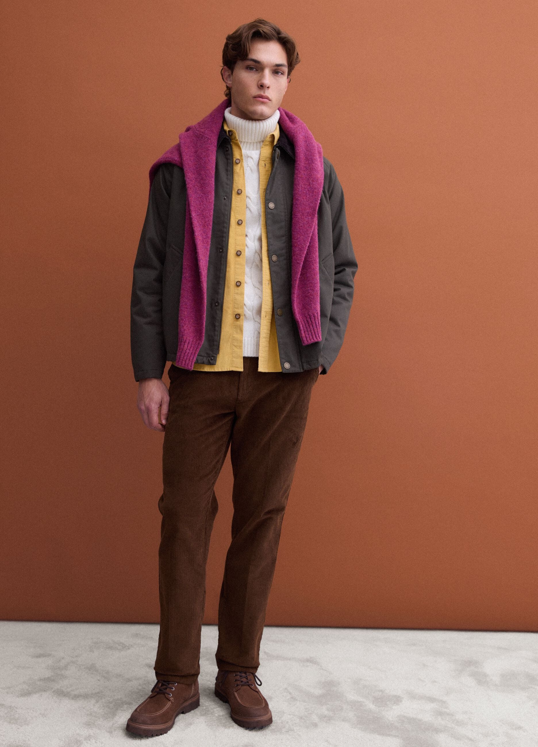 Brown regular-fit stretch cotton corduroy chino trousers