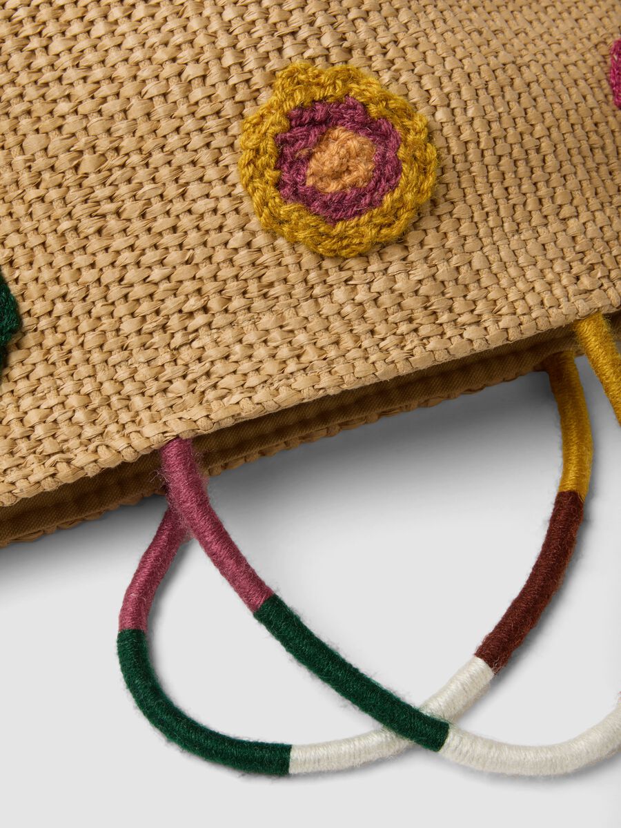 Borsa da spiaggia in misto cotone e tessuto carta beige con dettagli_2