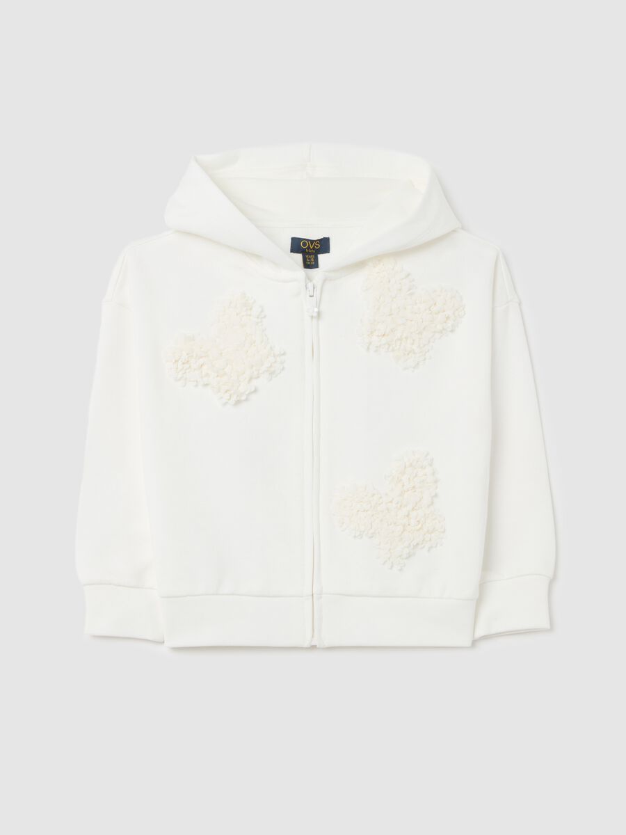 Full-zip sweatshirt with hood and butterflies application in tulle_0