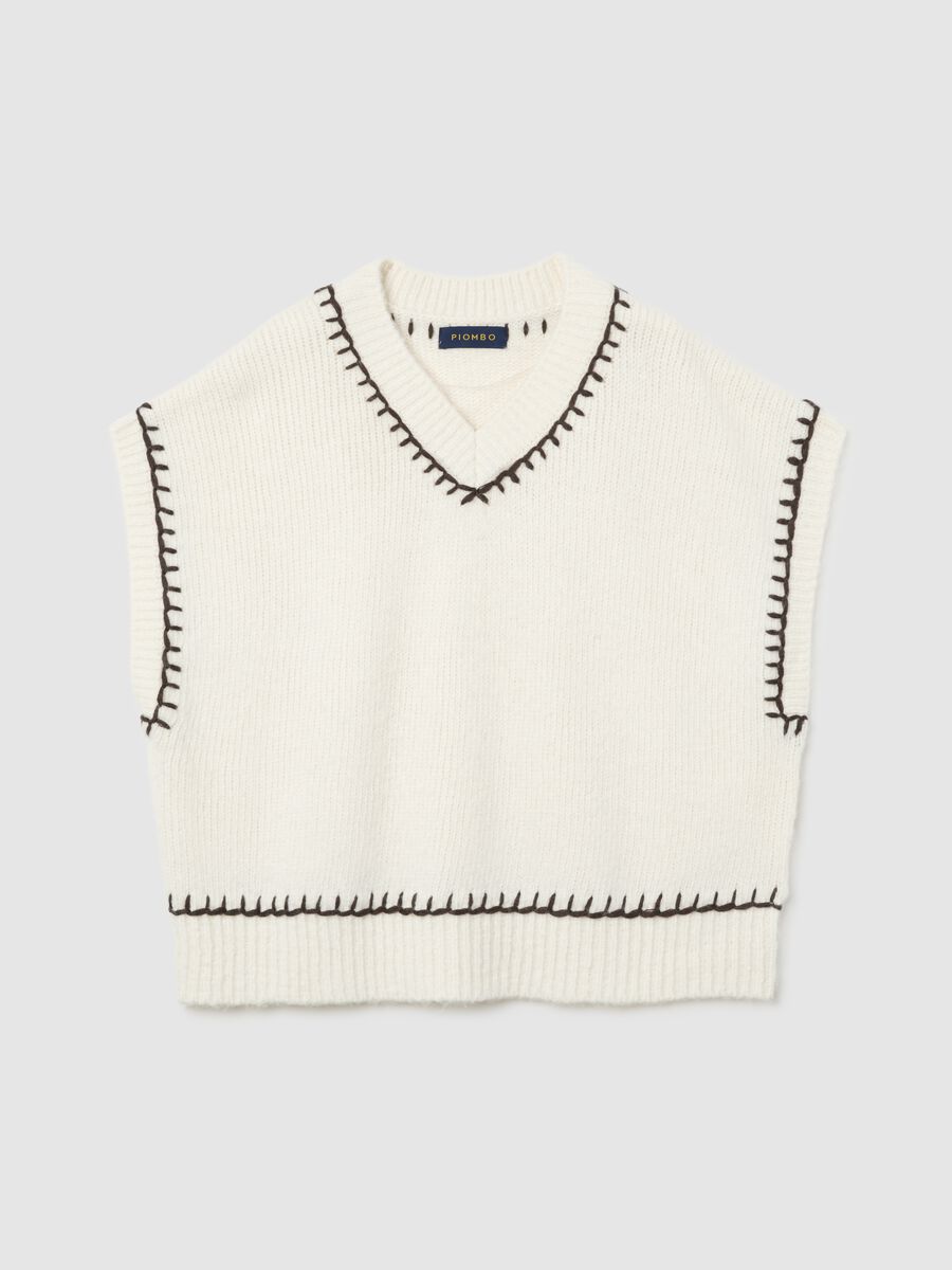 White cotton-blend oversized fit gilet with V-neck_4