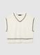 White cotton-blend oversized fit gilet with V-neck_4
