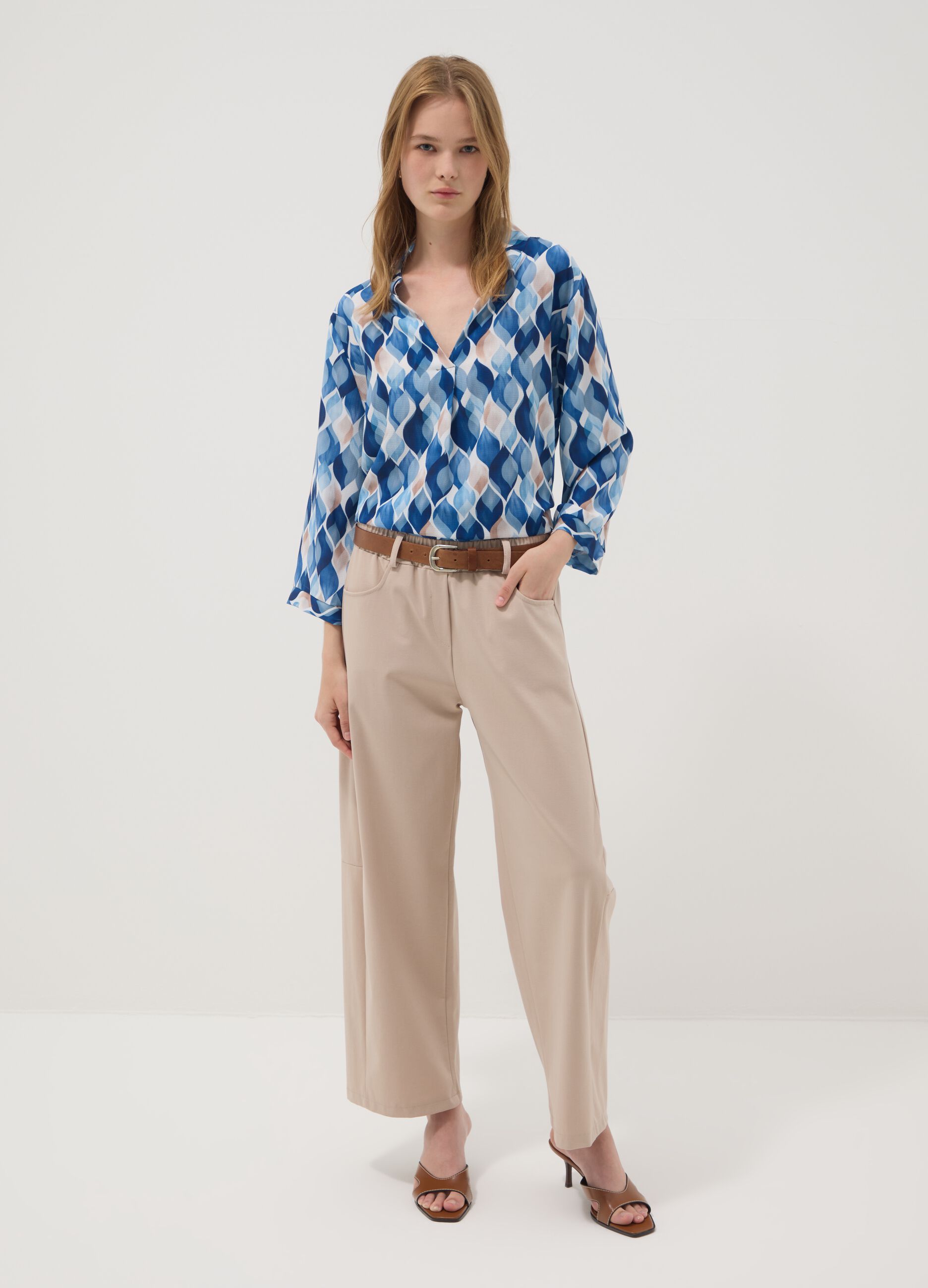 Blue patterned long-sleeve top