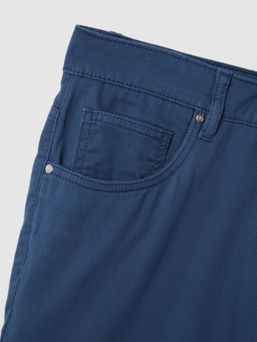 Blue stretch cotton regular fit trousers_5