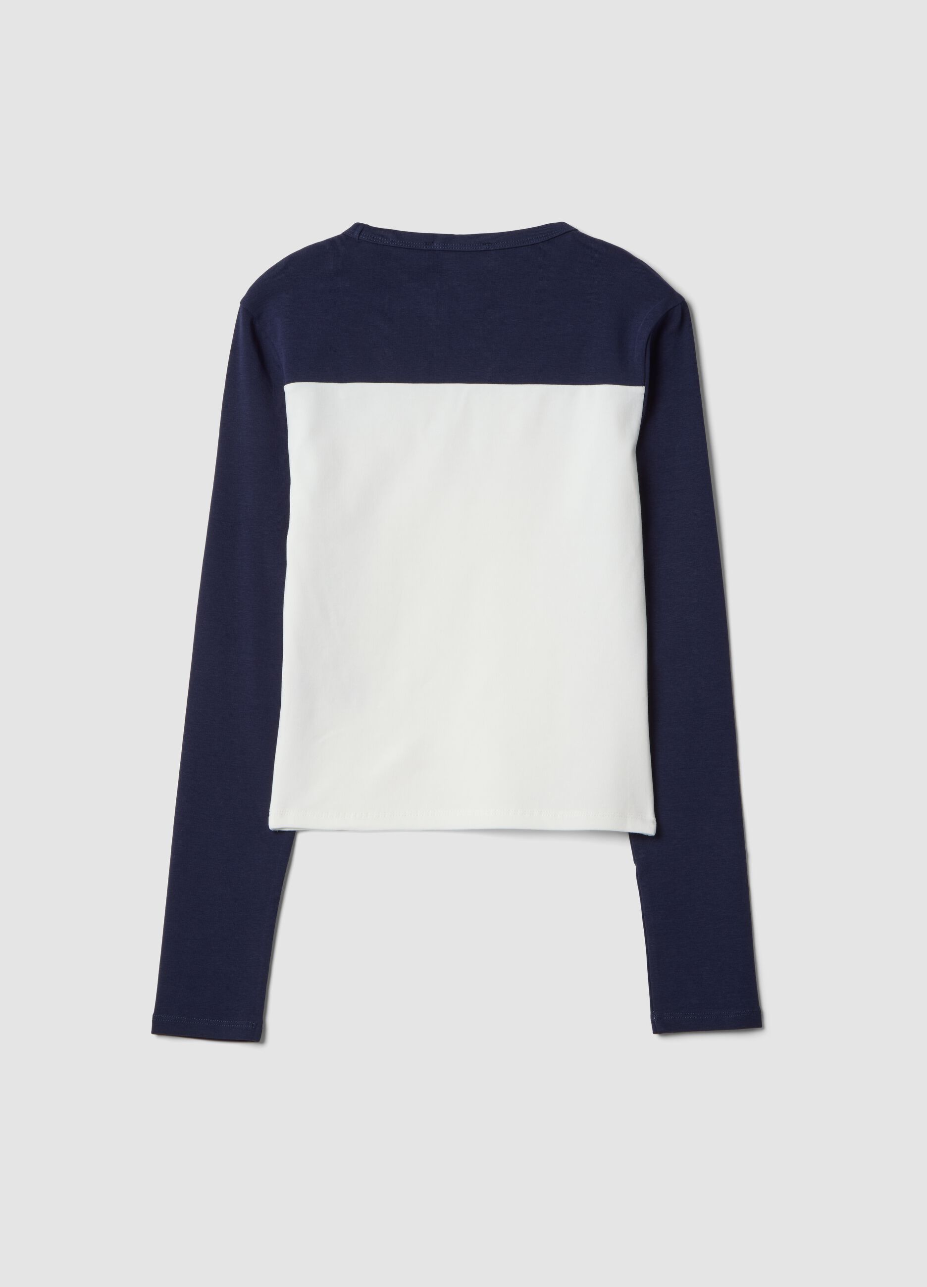 T-shirt bianca e blu in cotone elasticizzato con stampa frontale