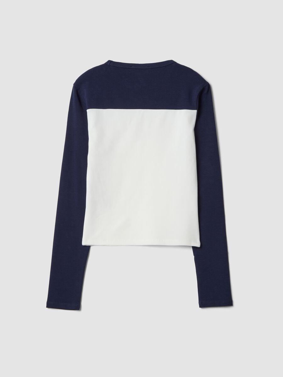 White and blue stretch-cotton T-shirt with front print_2