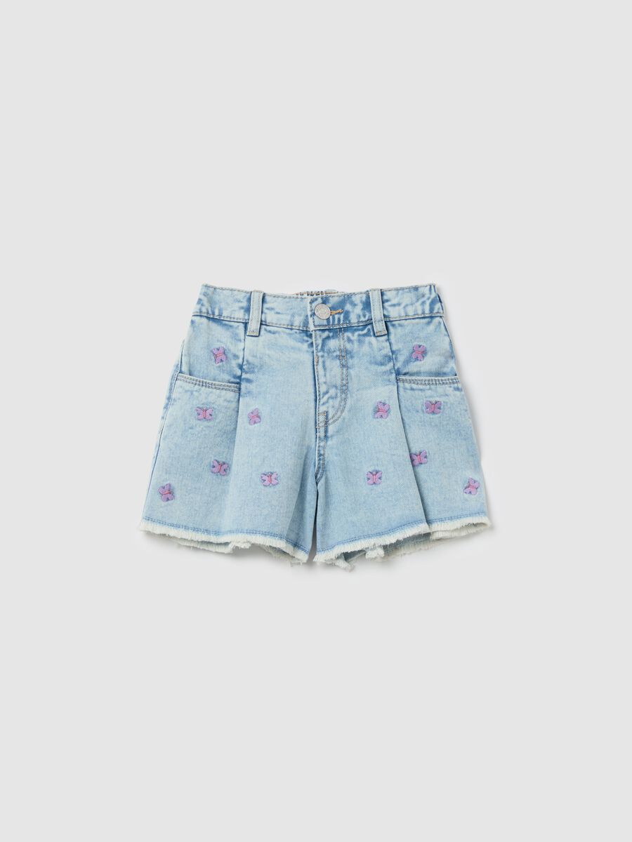 Denim shorts with butterflies embroidery_0