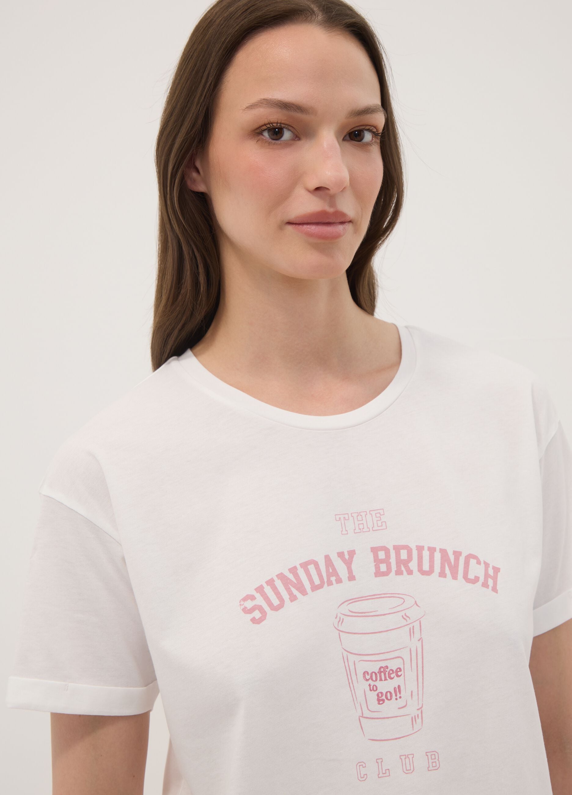 T-shirt pigiama bianco in cotone organico con scritte frontali