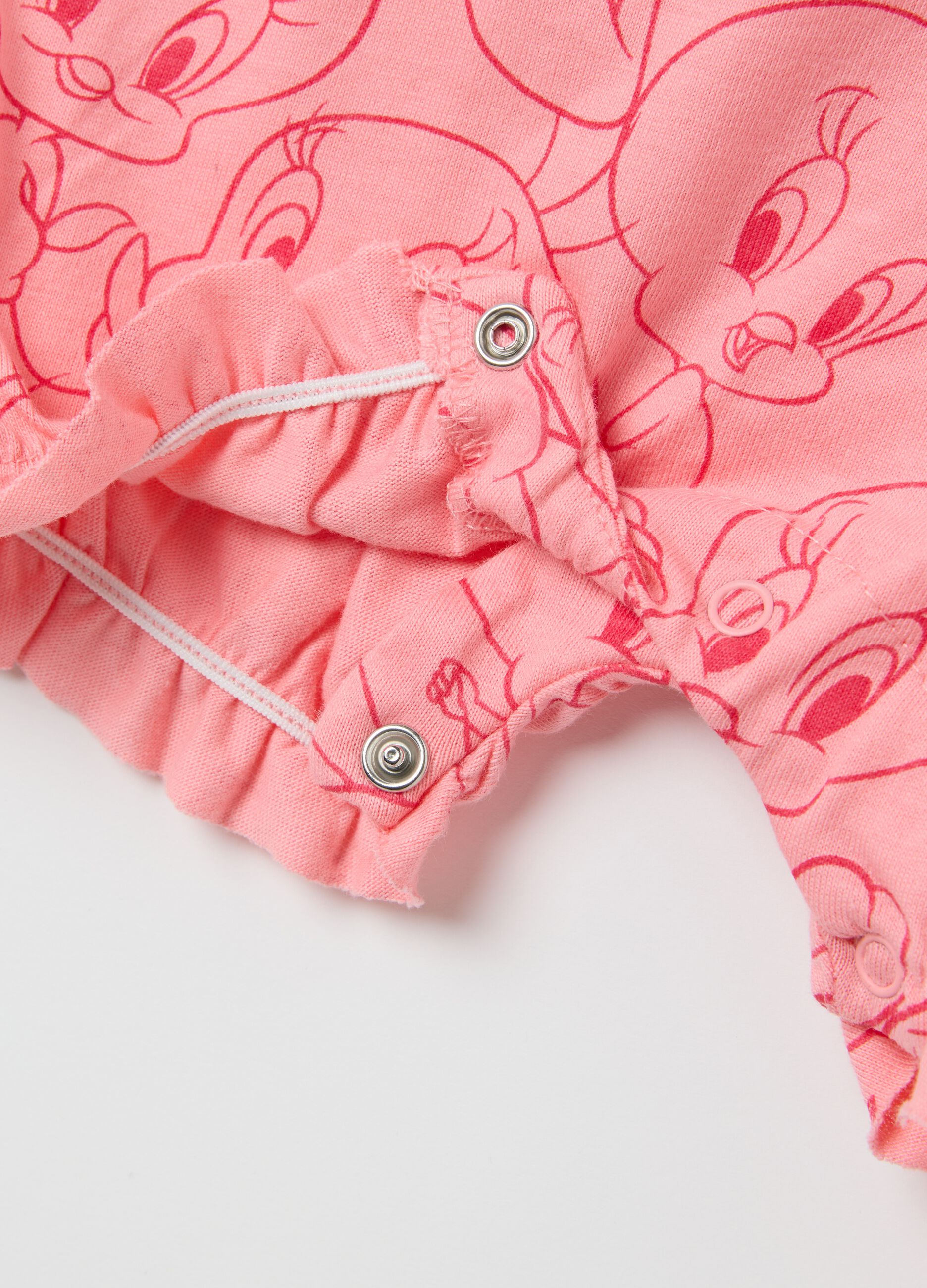 Pink pure cotton baby romper with ruffled sleeves