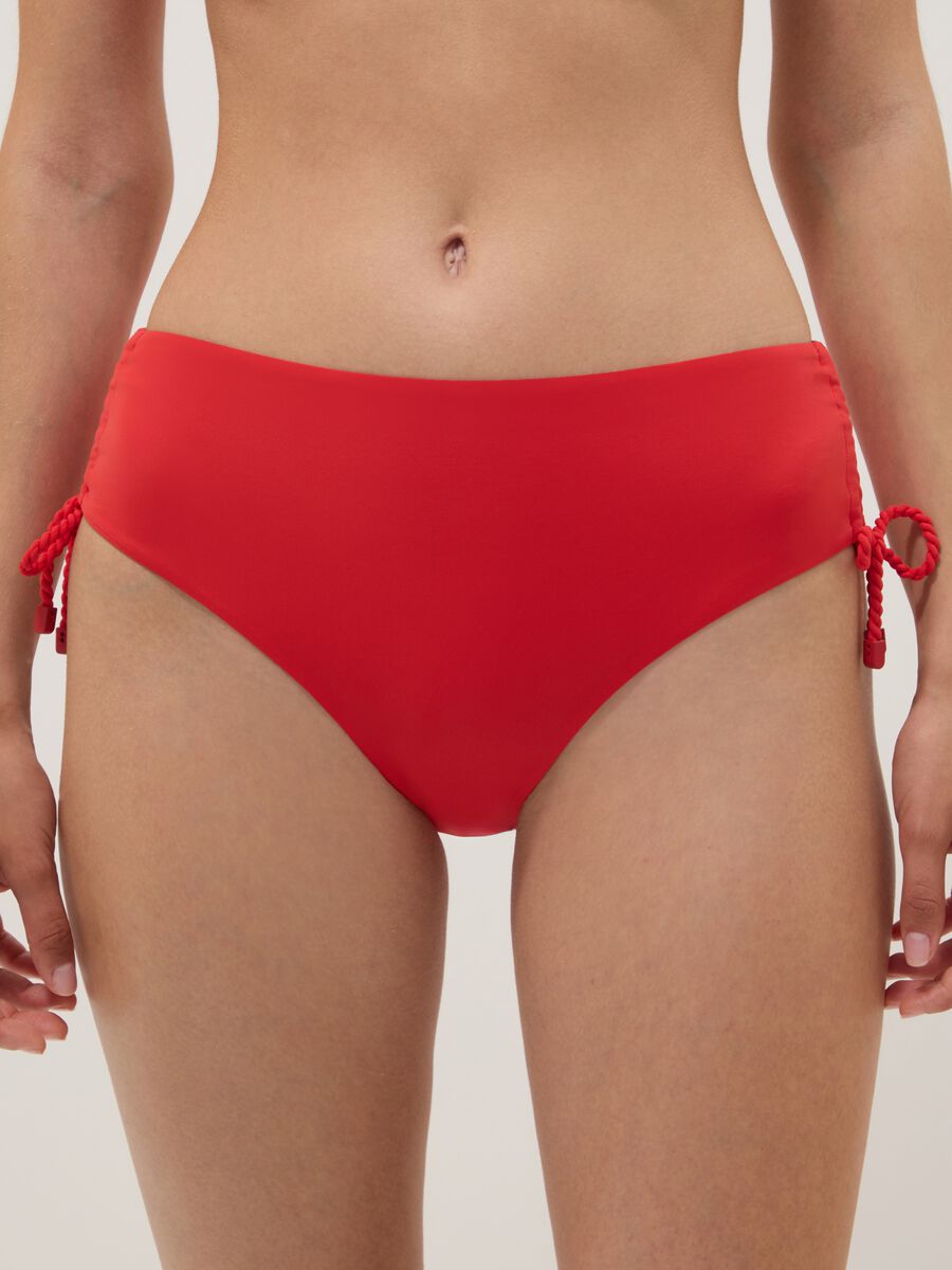 Red bikini bottoms in stretch fabric with side ties_1