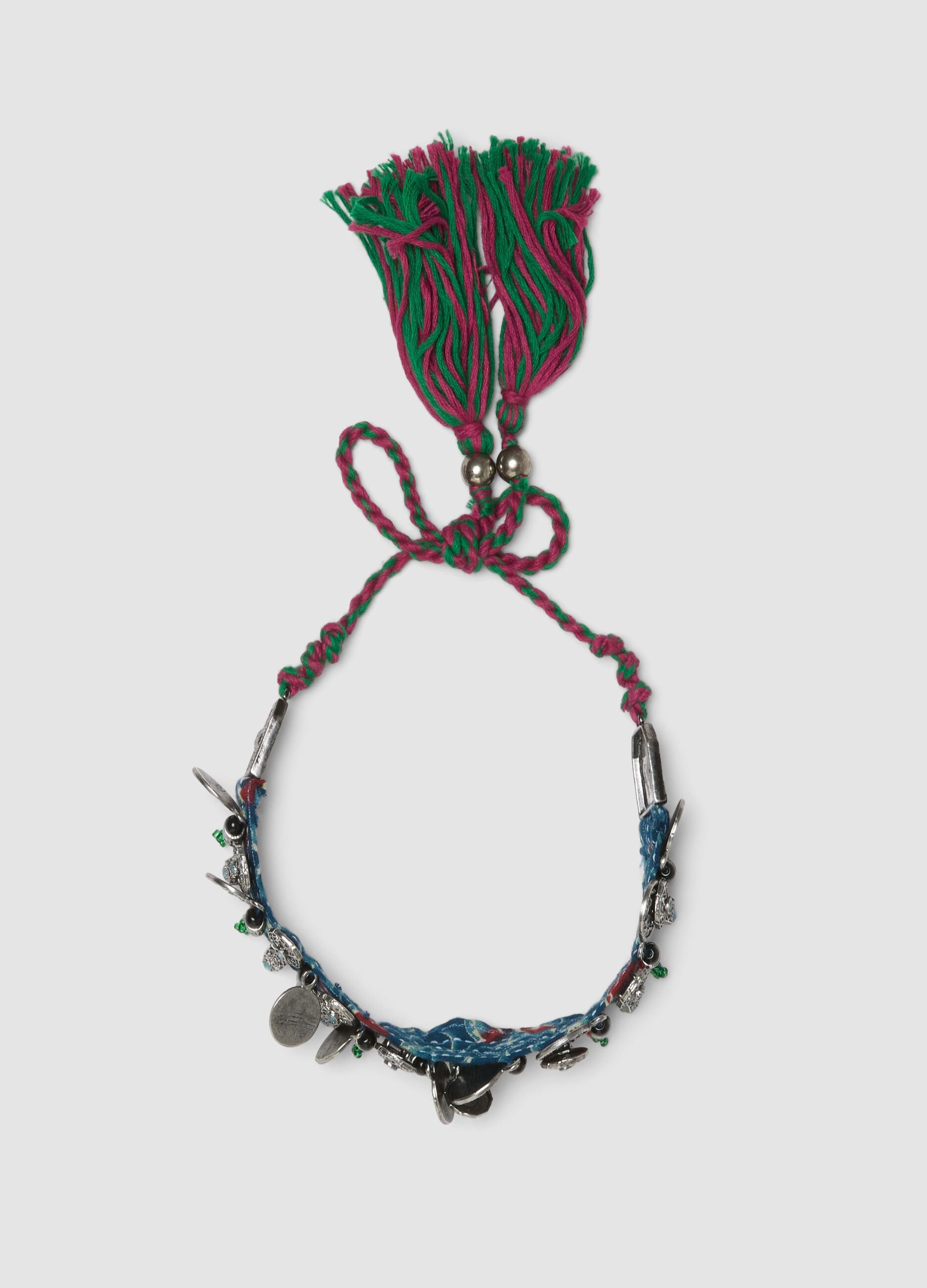 Multicolour pure cotton necklace with charms